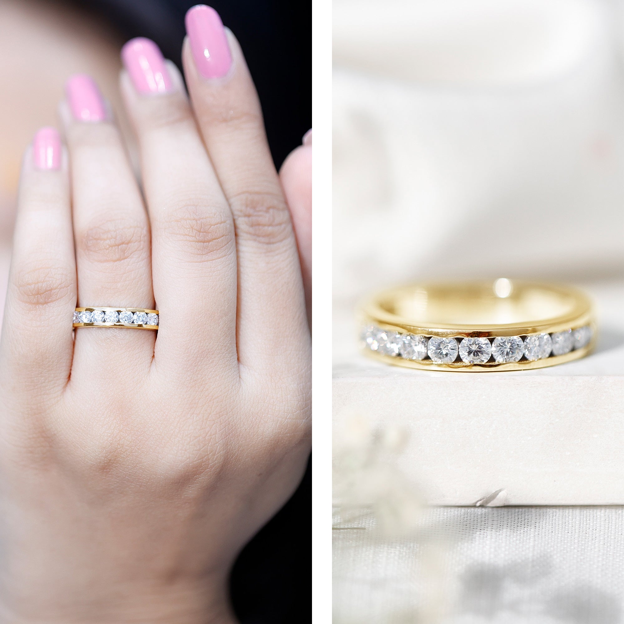 Channel Set Moissanite Half Eternity Band D-VS1 - Rosec Jewels
