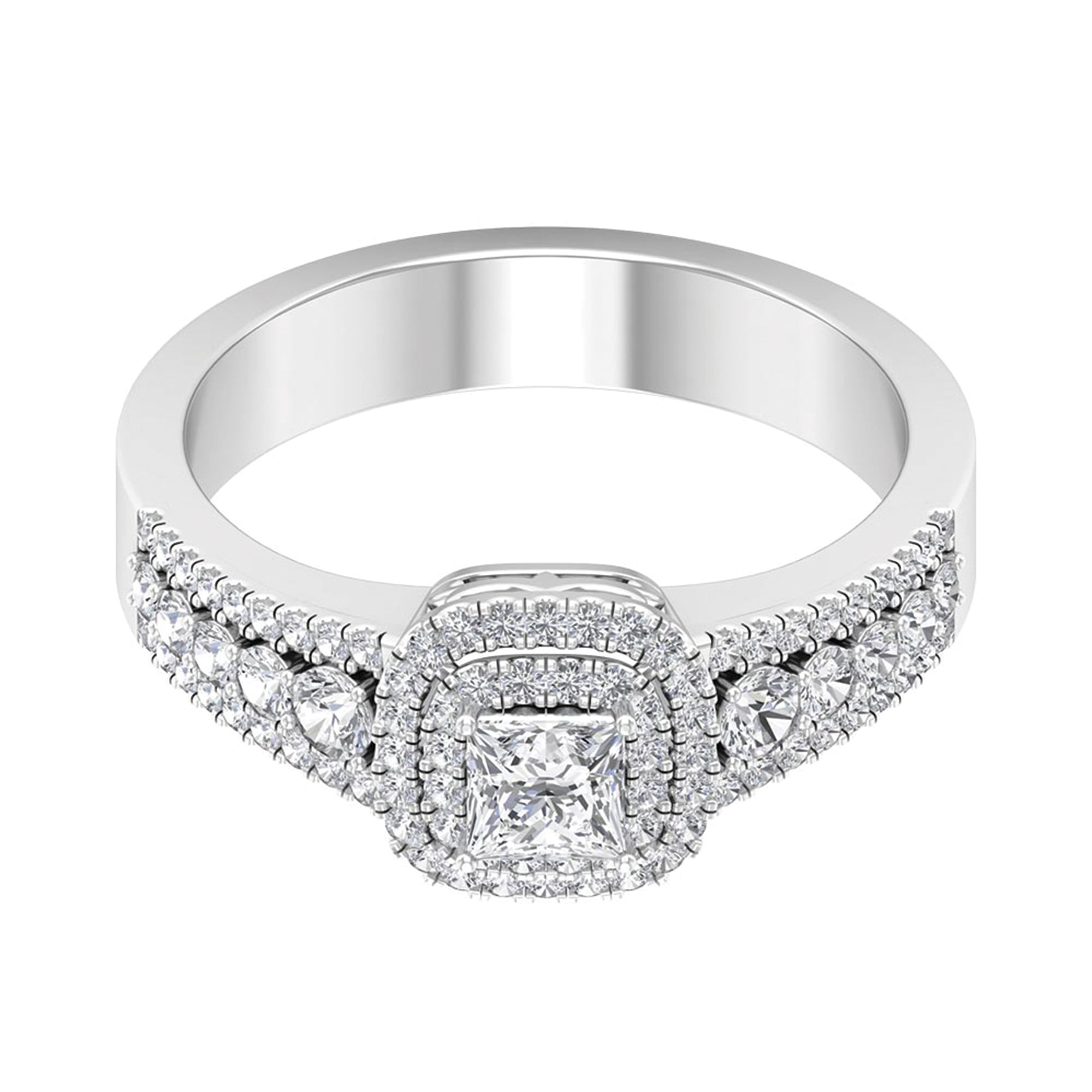 Zircon Double Halo Engagement Ring AAAA - Rosec Jewels