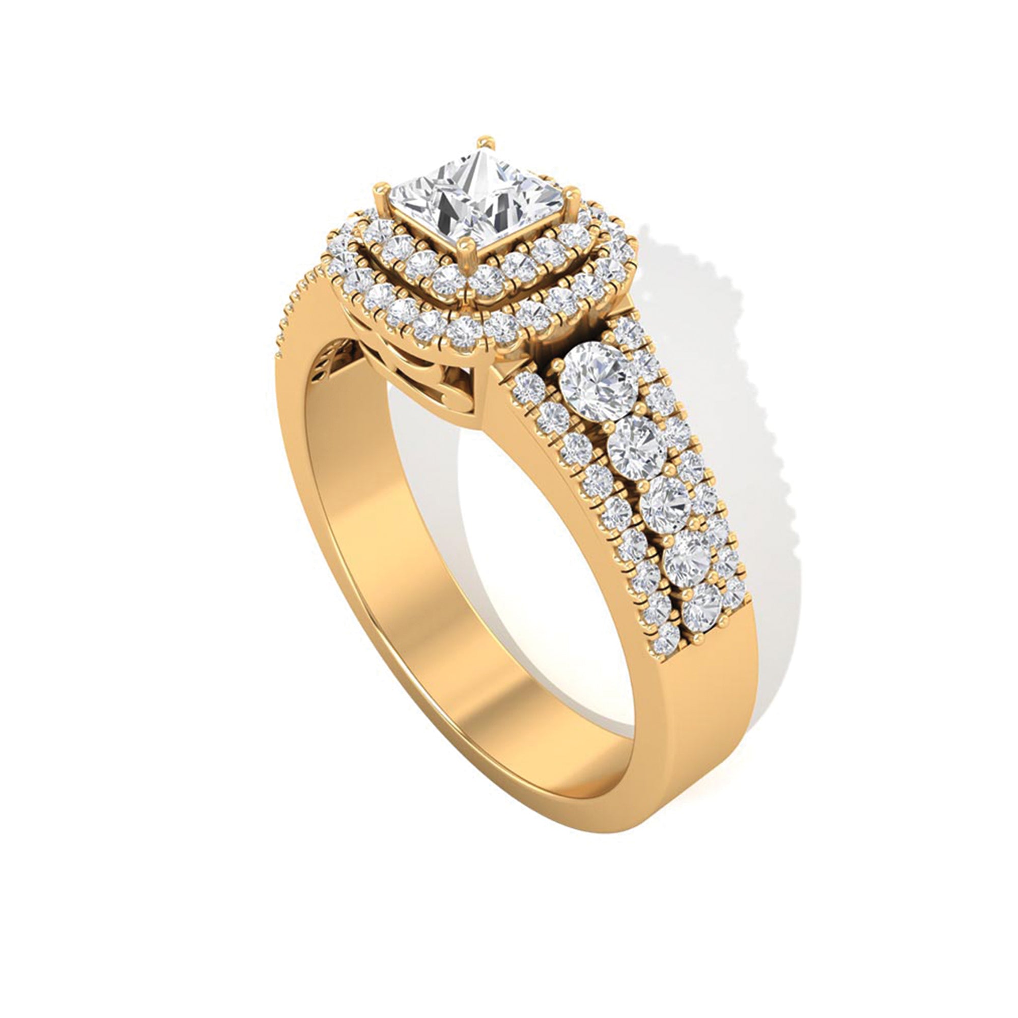 Zircon Double Halo Engagement Ring AAAA - Rosec Jewels