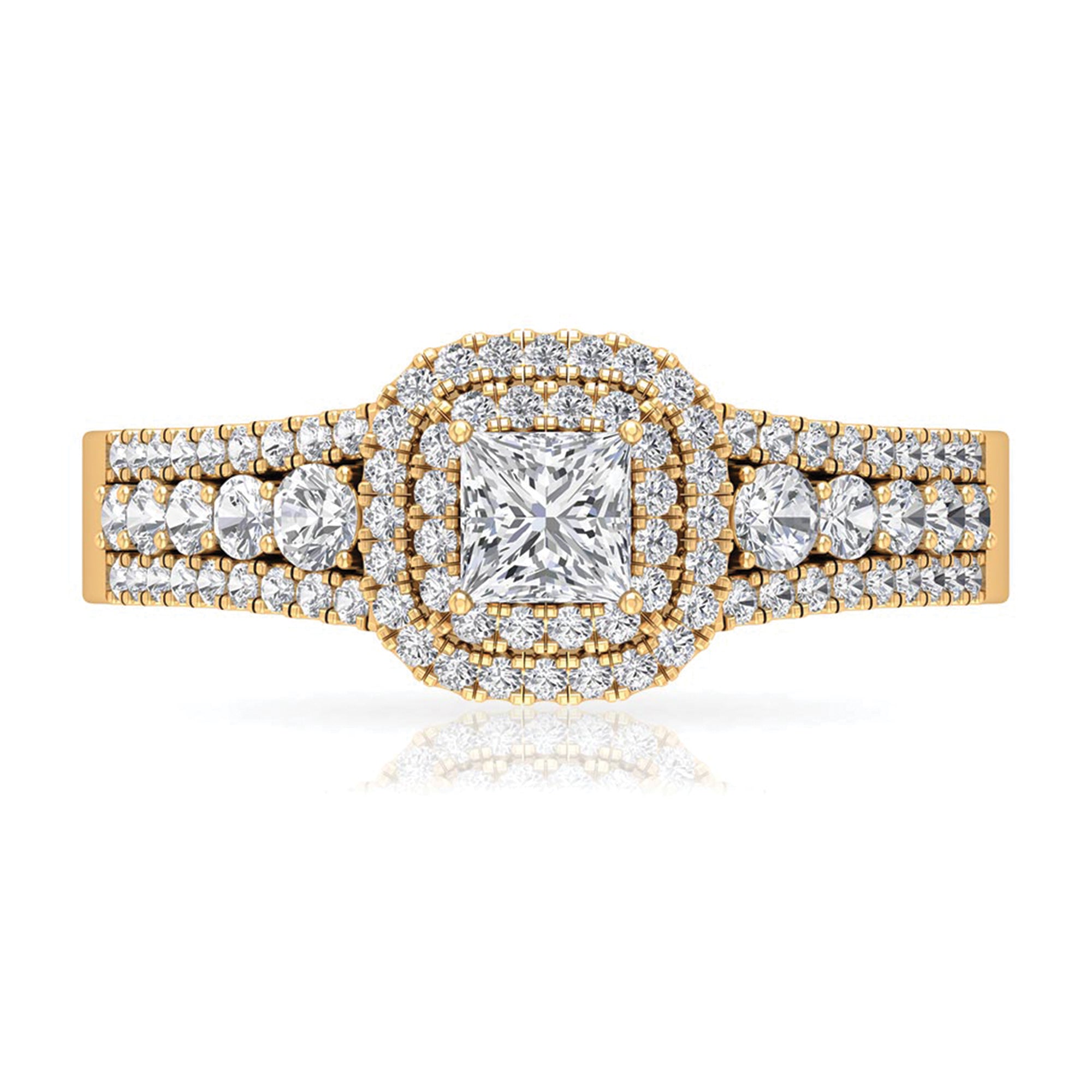 Zircon Double Halo Engagement Ring AAAA - Rosec Jewels