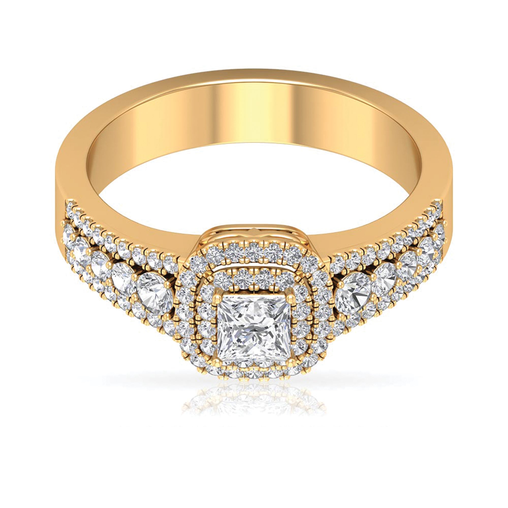 Zircon Double Halo Engagement Ring AAAA - Rosec Jewels
