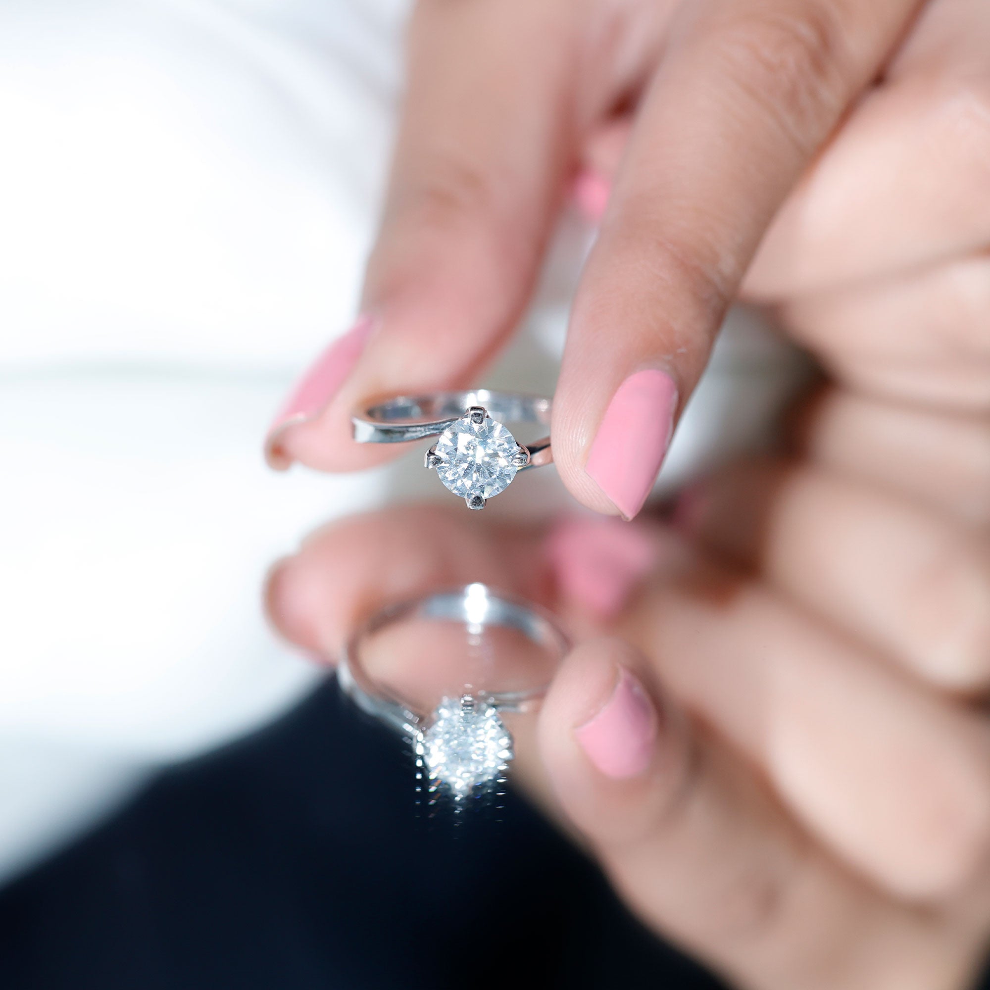 Certified Moissanite Solitaire Engagement Ring in Bypass Shank D-VS1 - Rosec Jewels