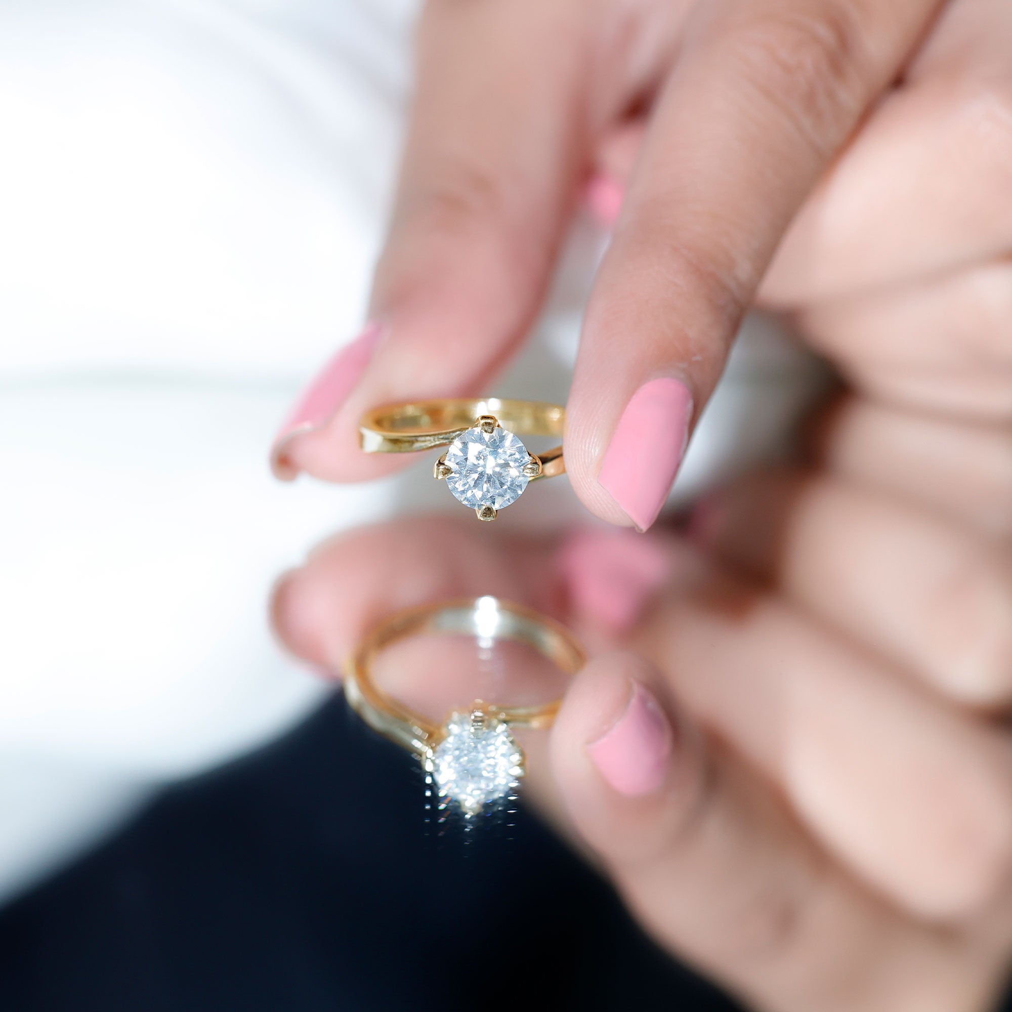 Certified Moissanite Solitaire Engagement Ring in Bypass Shank D-VS1 - Rosec Jewels