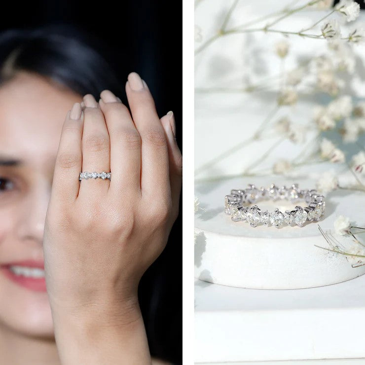 Round Certified Moissanite Stackable Eternity Ring For Women D-VS1 - Rosec Jewels