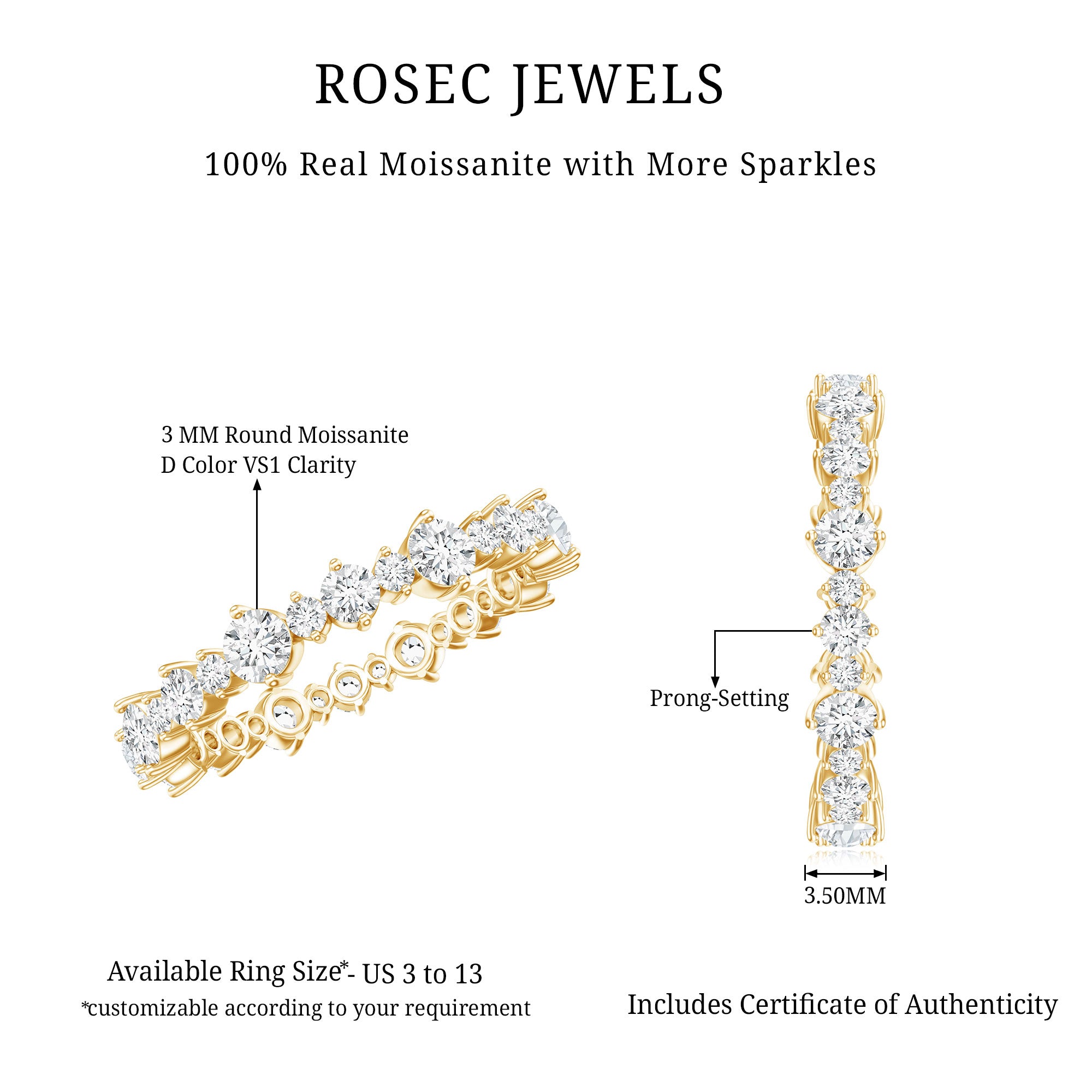 Round Certified Moissanite Stackable Eternity Ring For Women D-VS1 - Rosec Jewels