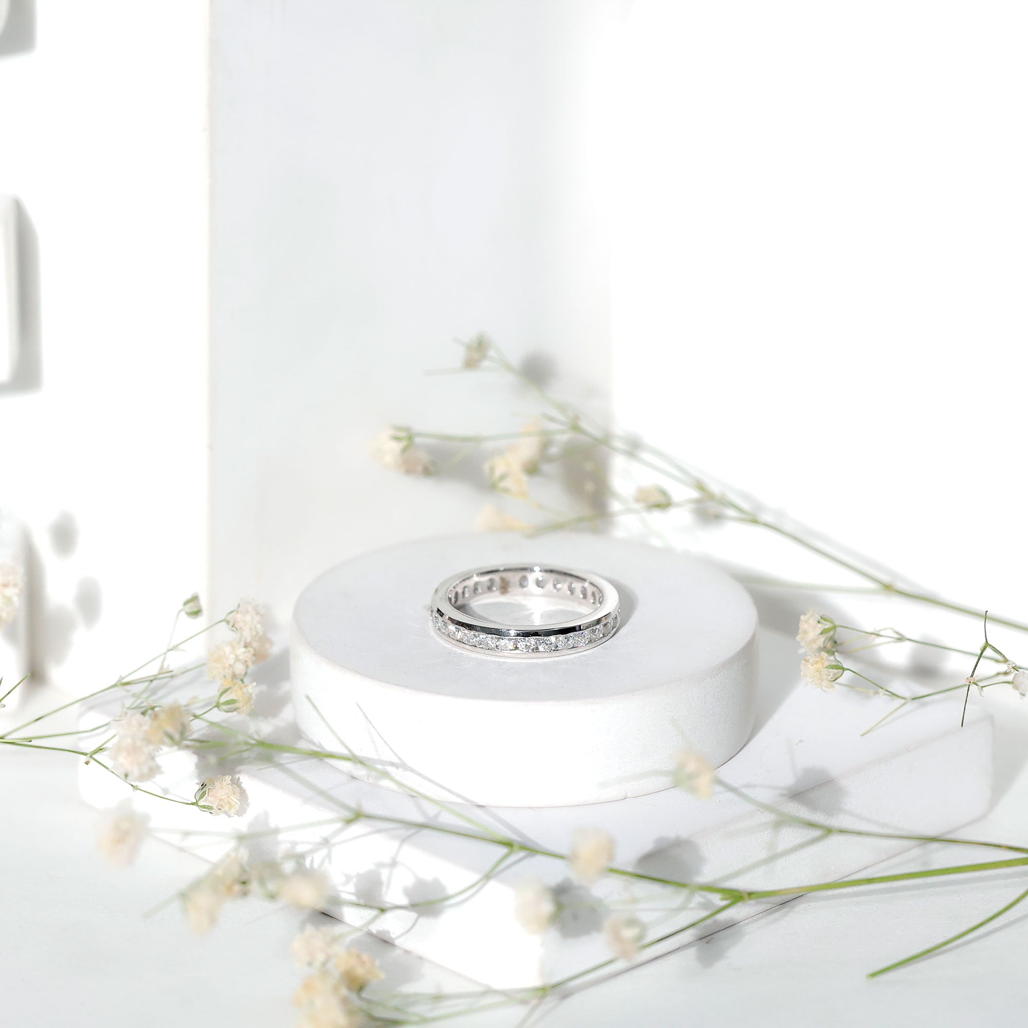 Channel Set Round Moissanite Full Eternity Band Ring D-VS1 - Rosec Jewels