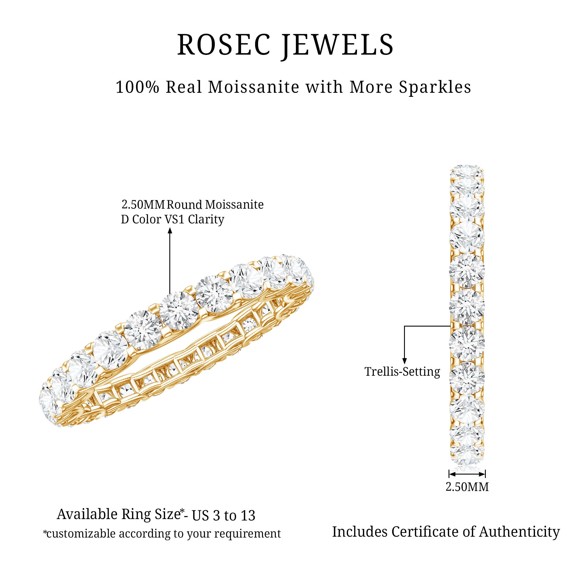 Brilliant Cut Moissanite Eternity Wedding Ring for Women D-VS1 - Rosec Jewels