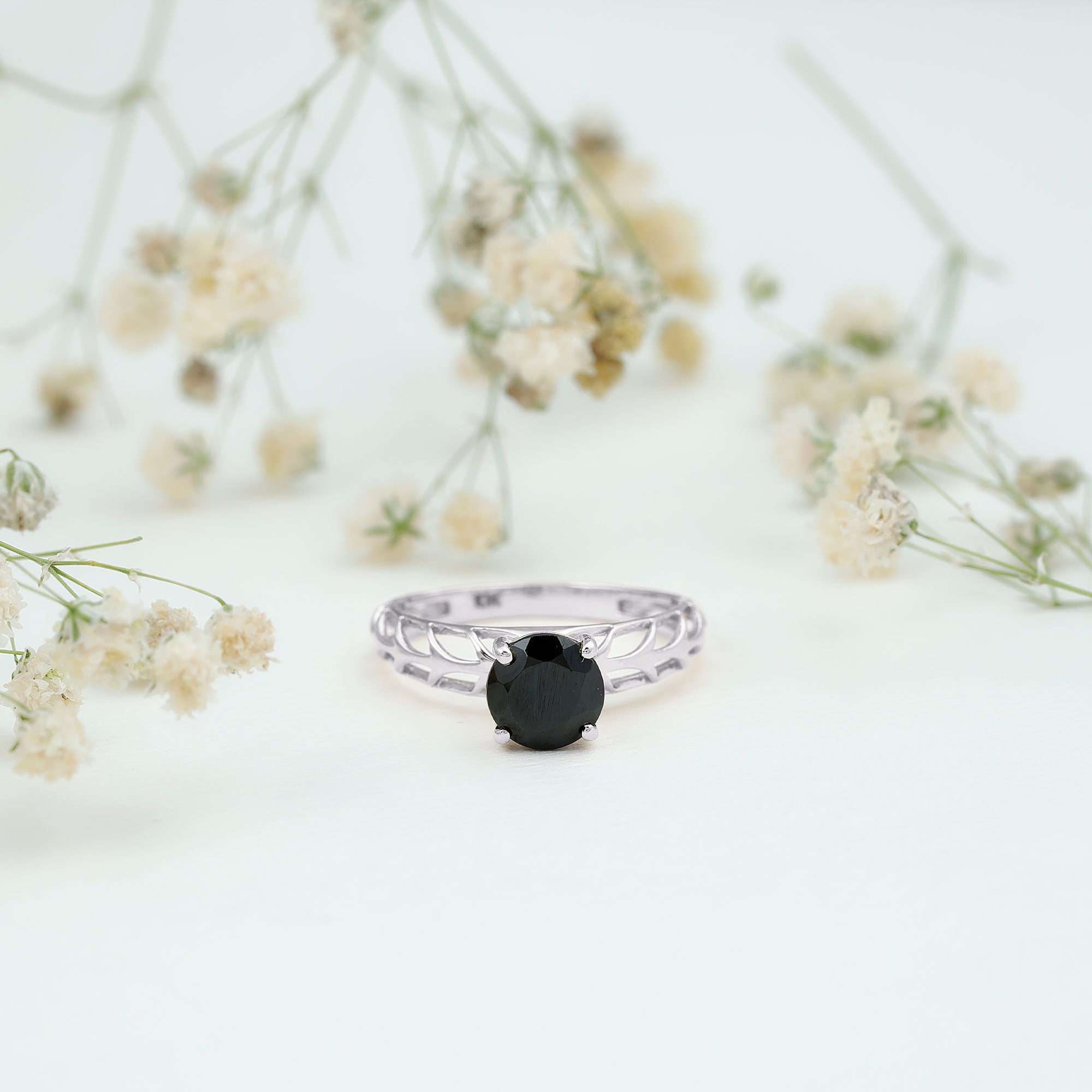 2 Carat Round Lab Grown Black Diamond Solitaire Engagement Ring AAAA ( Synthetic ) - Rosec Jewels