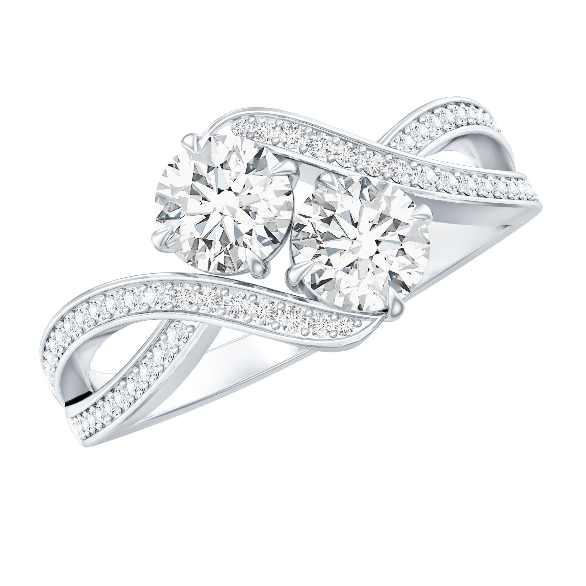 Certified Moissanite Two Stone Engagement Ring in Bypass Band