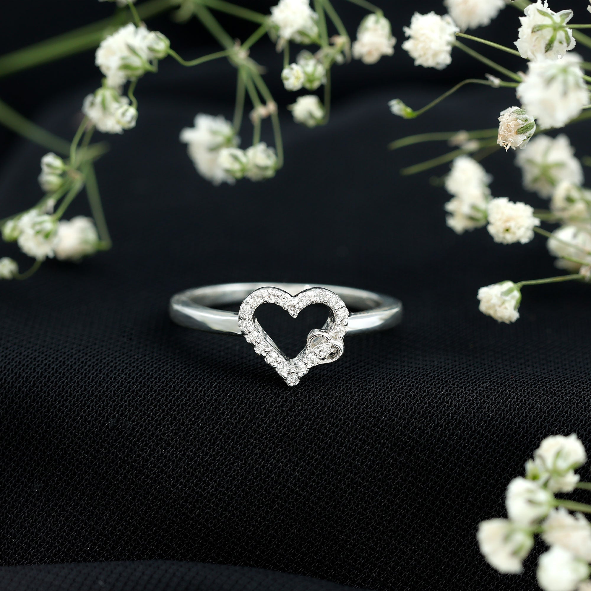 Certified Diamond Open Heart Promise Ring Natural - ( HI-SI ) - Rosec Jewels
