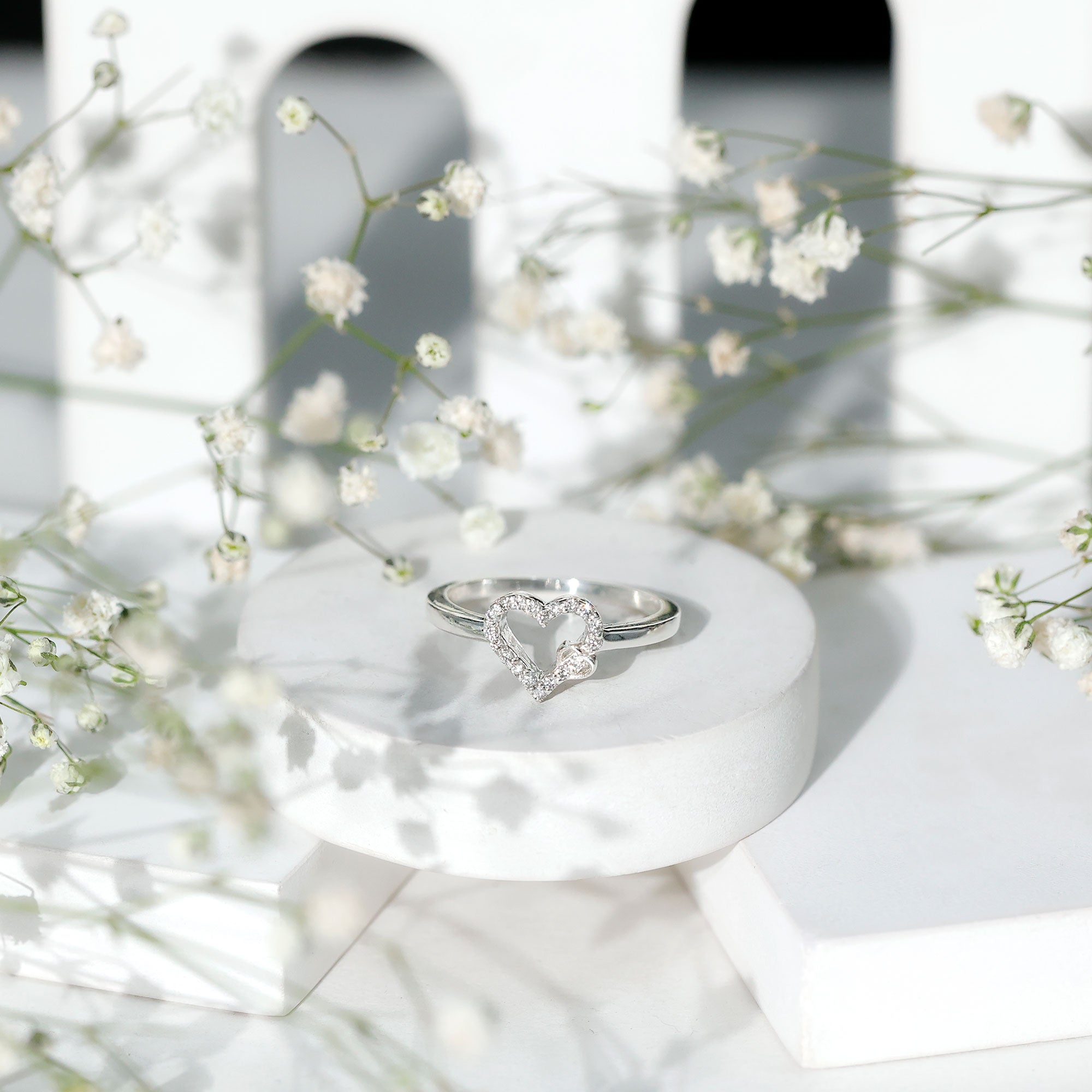 Certified Diamond Open Heart Promise Ring Natural - ( HI-SI ) - Rosec Jewels