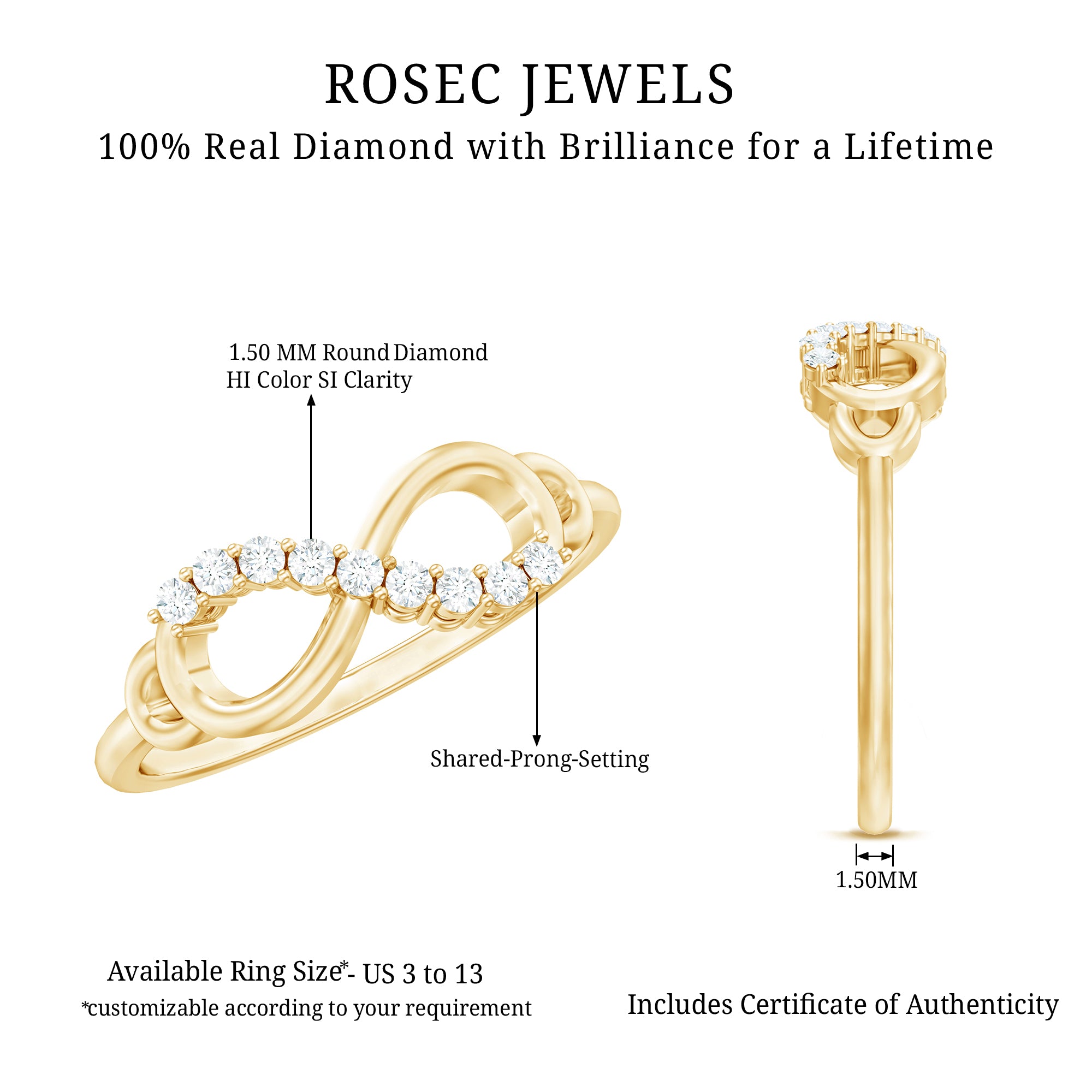Certified Prong Set Diamond Infinity Promise Ring Natural - ( HI-SI ) - Rosec Jewels