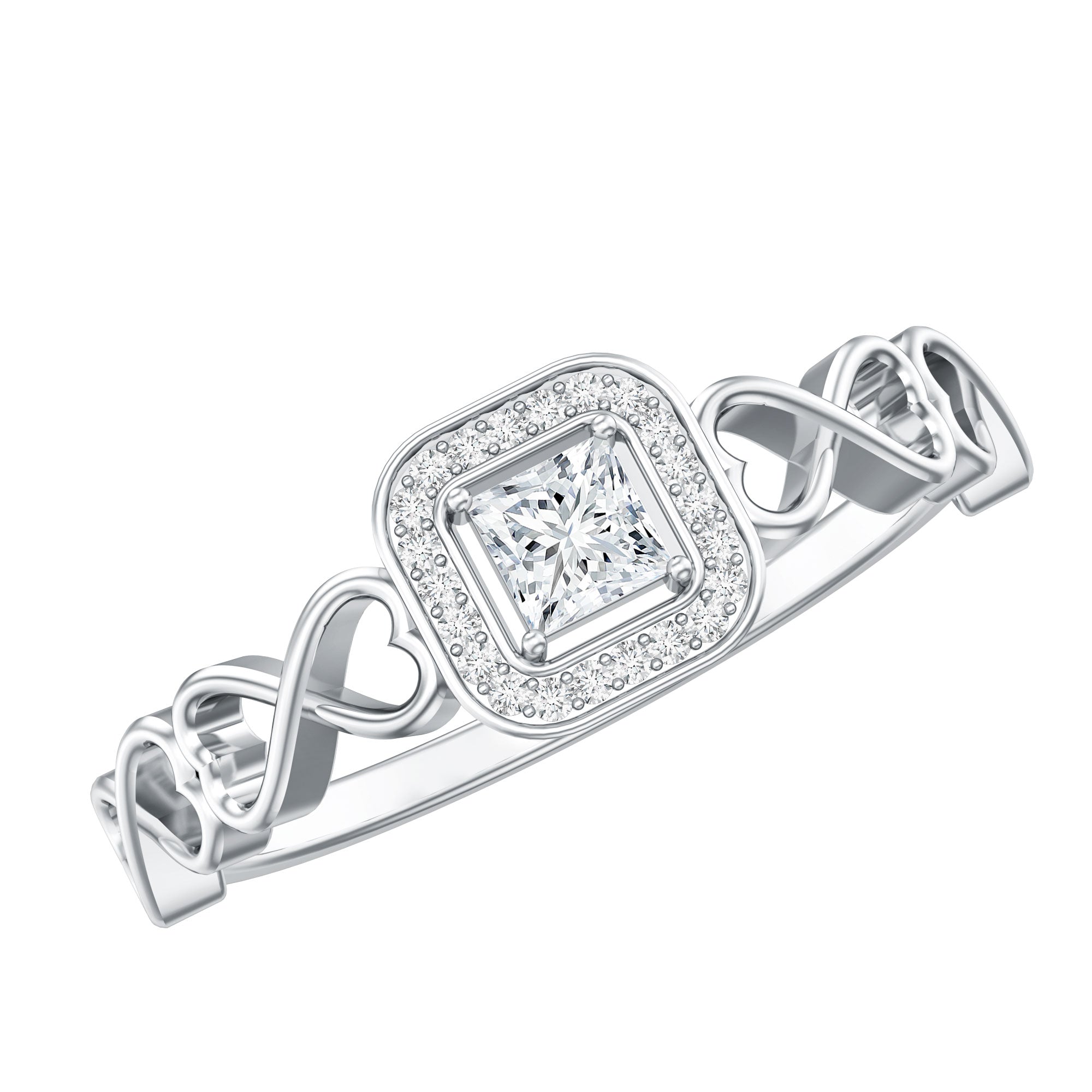 Real Princess Cut Diamond Infinity Heart Engagement Ring Natural - ( HI-SI ) - Rosec Jewels