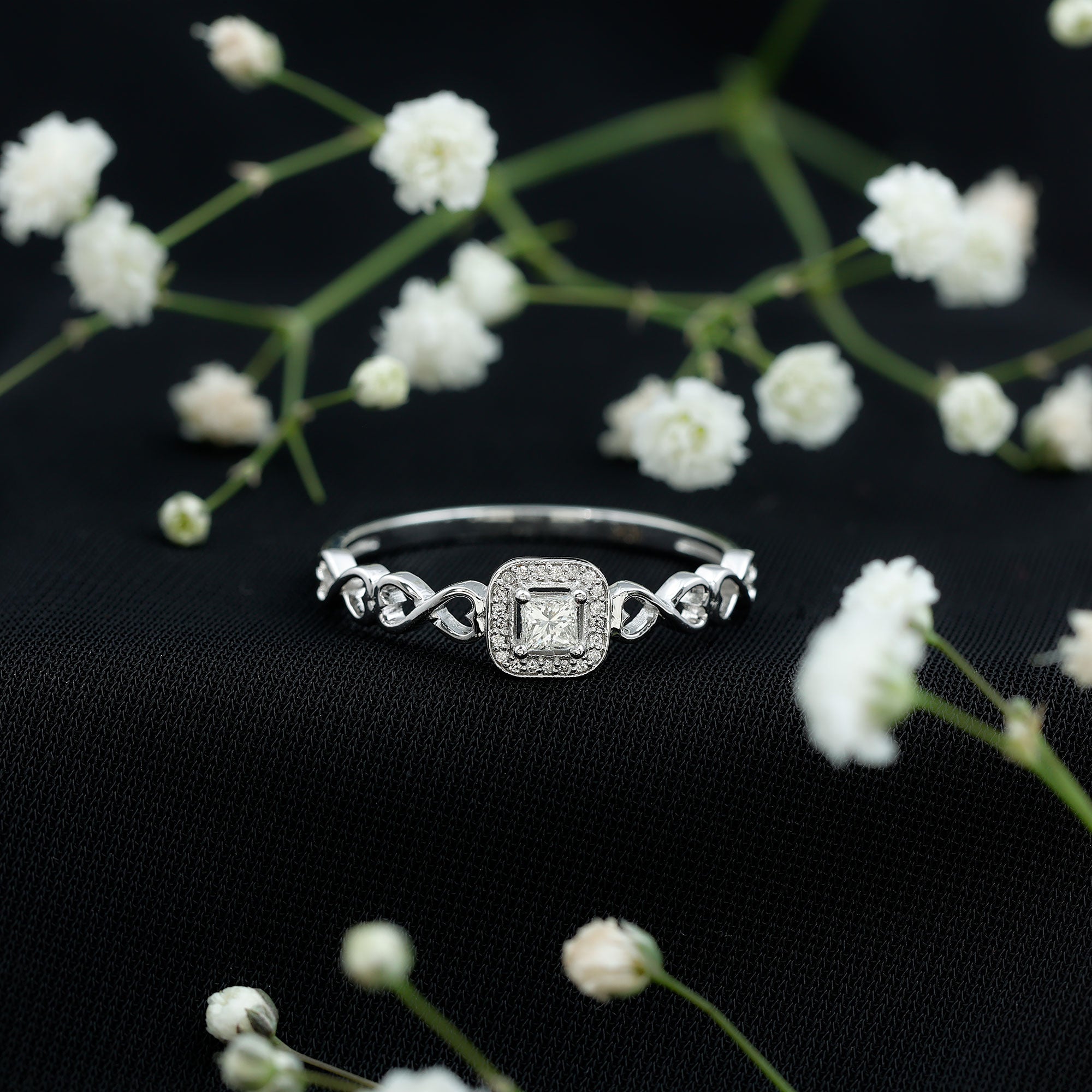 Real Princess Cut Diamond Infinity Heart Engagement Ring Natural - ( HI-SI ) - Rosec Jewels