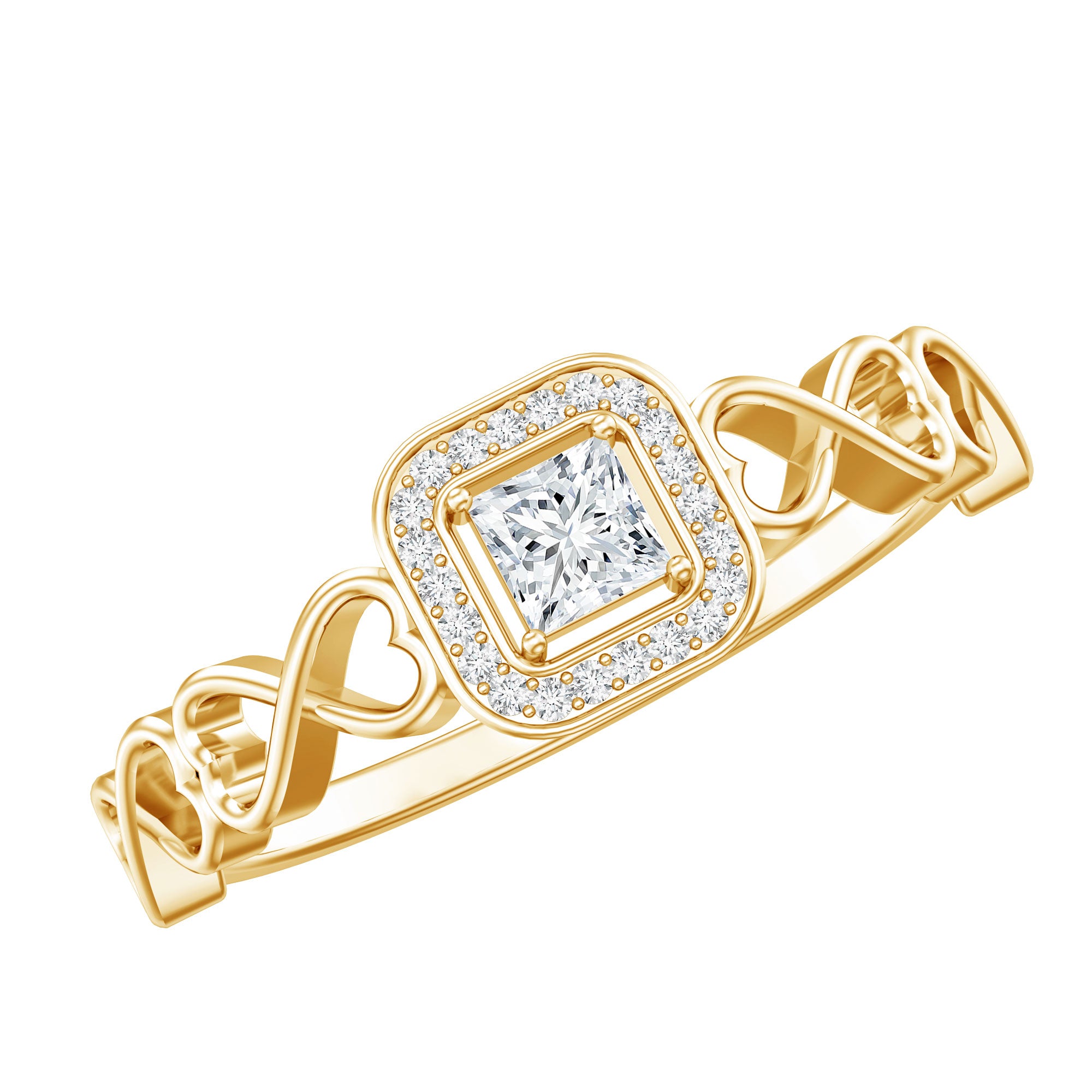 Real Princess Cut Diamond Infinity Heart Engagement Ring Natural - ( HI-SI ) - Rosec Jewels