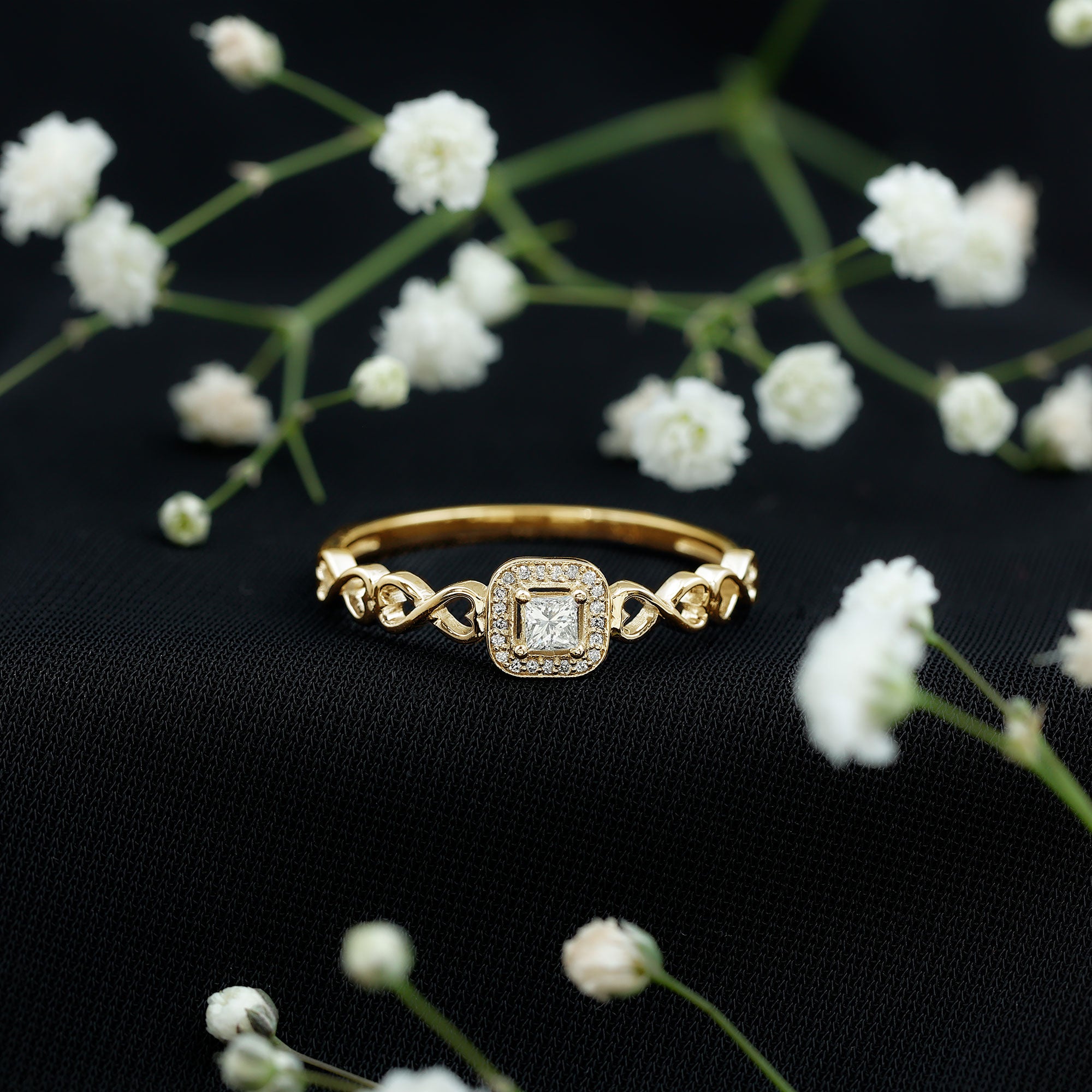 Real Princess Cut Diamond Infinity Heart Engagement Ring Natural - ( HI-SI ) - Rosec Jewels