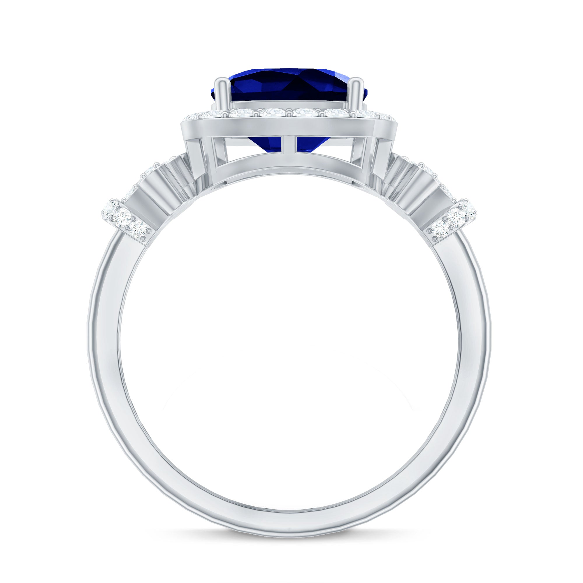Rosec Jewels-3.5 CT Cushion Cut Created Blue Sapphire Engagement Ring with Diamond Accent