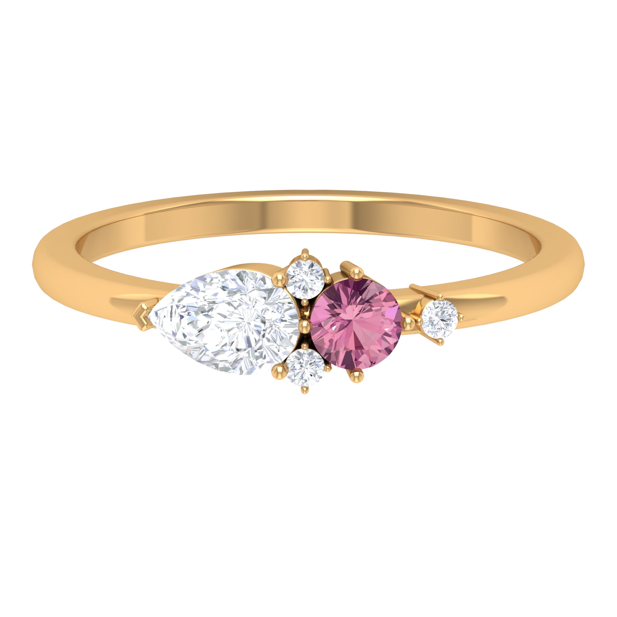 Pink Tourmaline and Moissanite Cluster Promise Ring AAA - Rosec Jewels