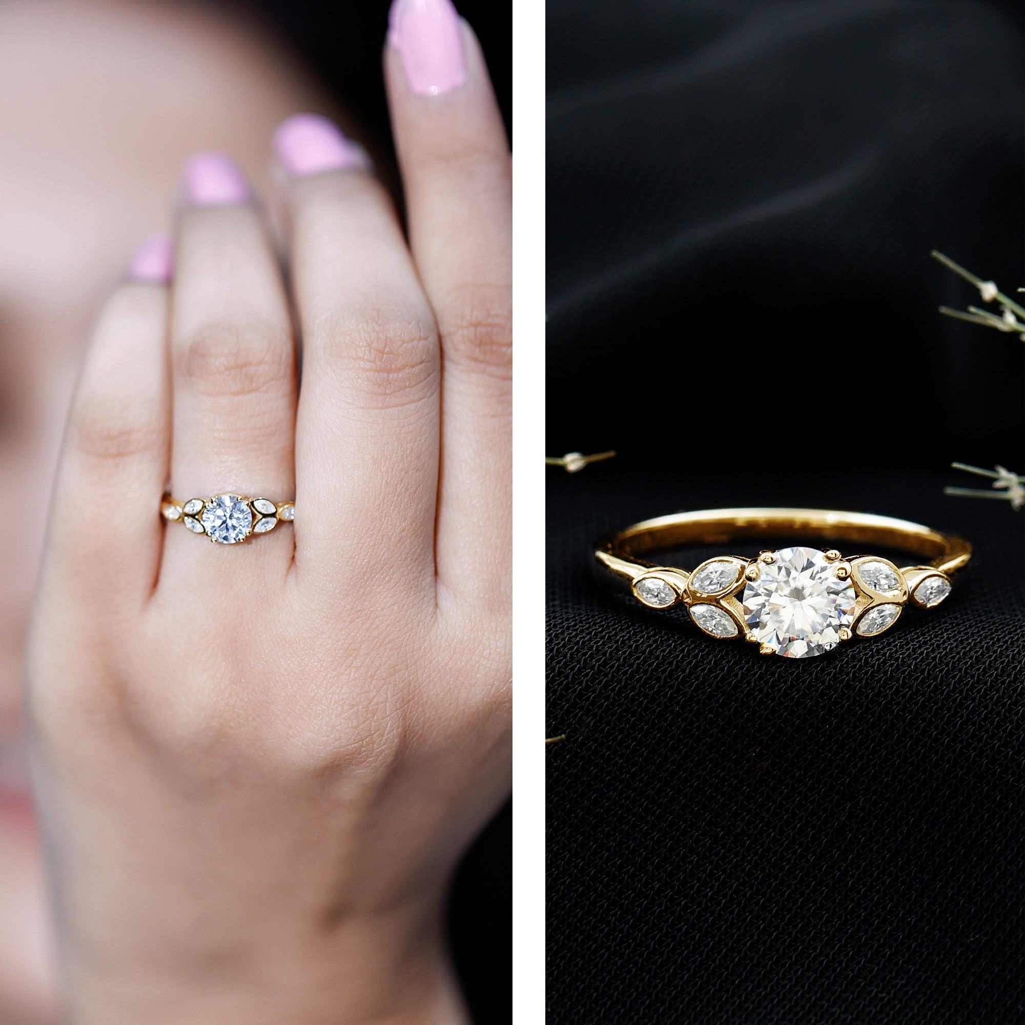 Certified Moissanite Solitaire Engagement Ring with Trio D-VS1 - Rosec Jewels