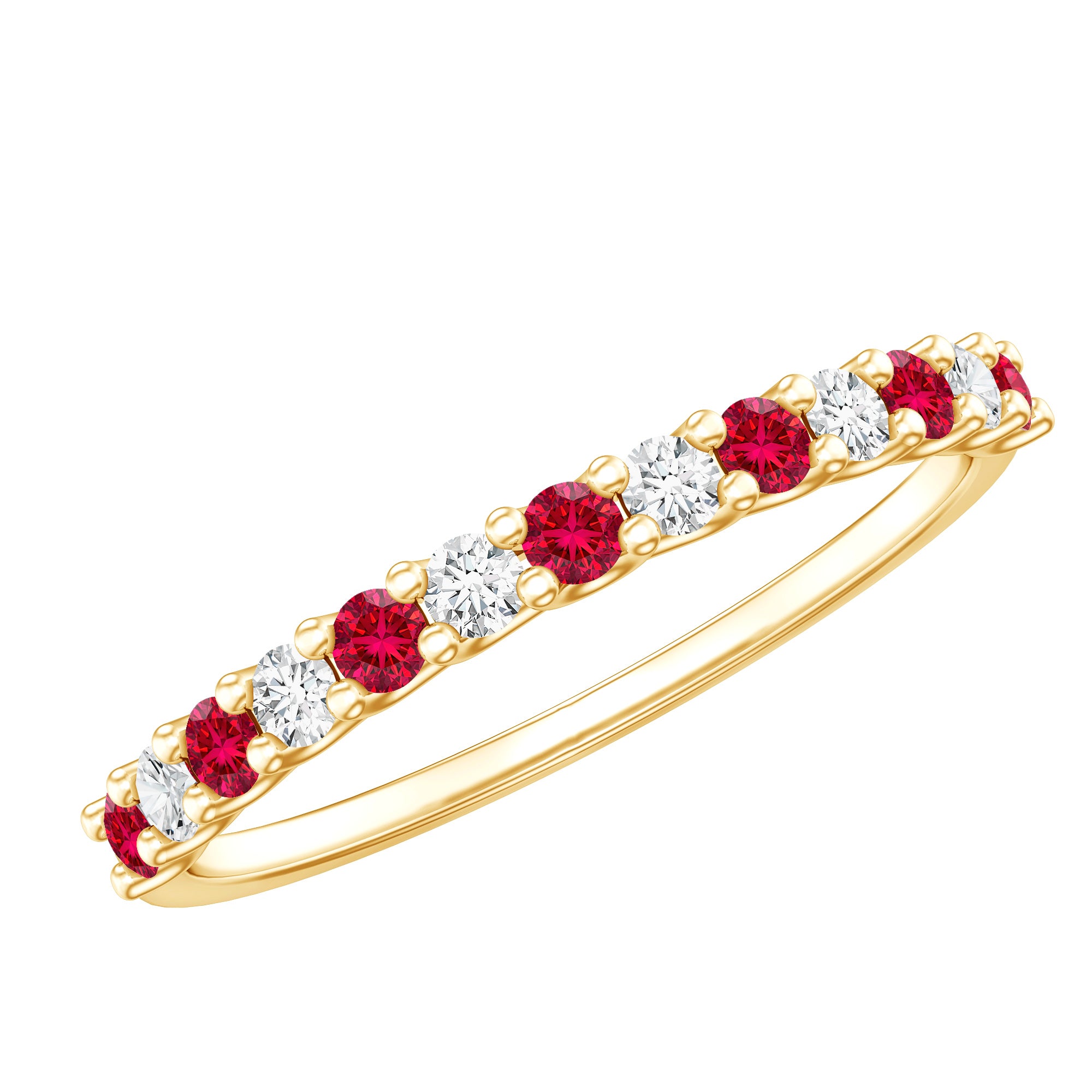 Lab Created Ruby and Diamond Stackable Band Ring AAAA - Rosec Jewels