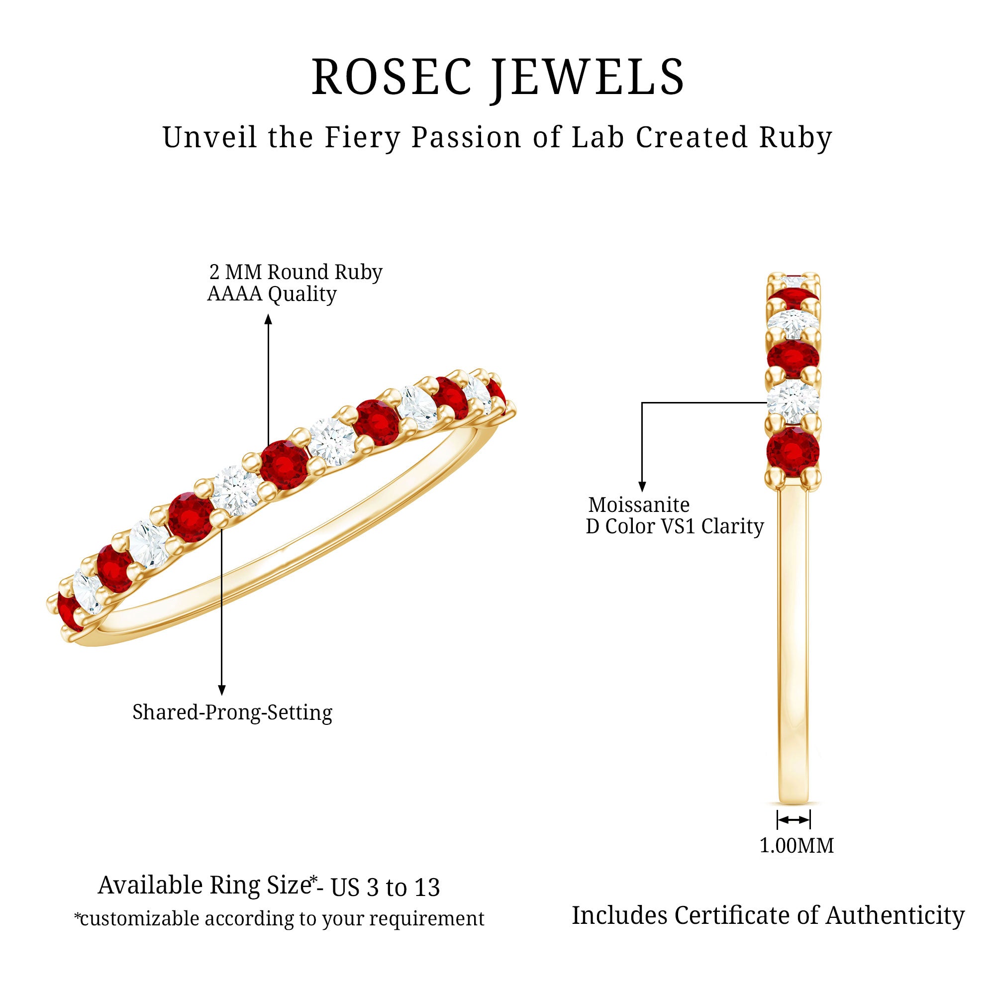 Lab Created Ruby and Diamond Stackable Band Ring AAAA - Rosec Jewels
