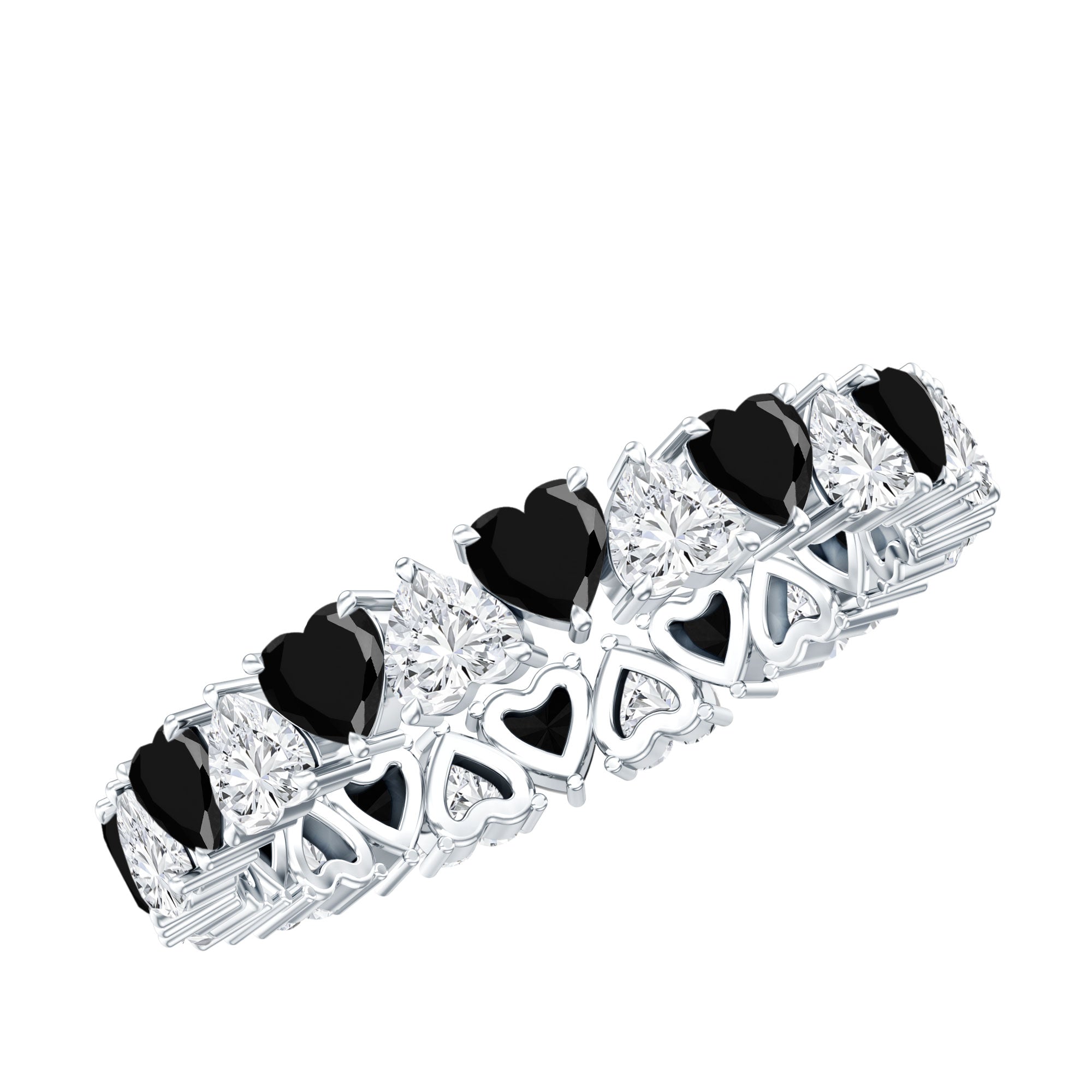 Heart Shape Lab Grown Black Diamond Eternity Band With Moissanite AAAA ( Synthetic ) - Rosec Jewels