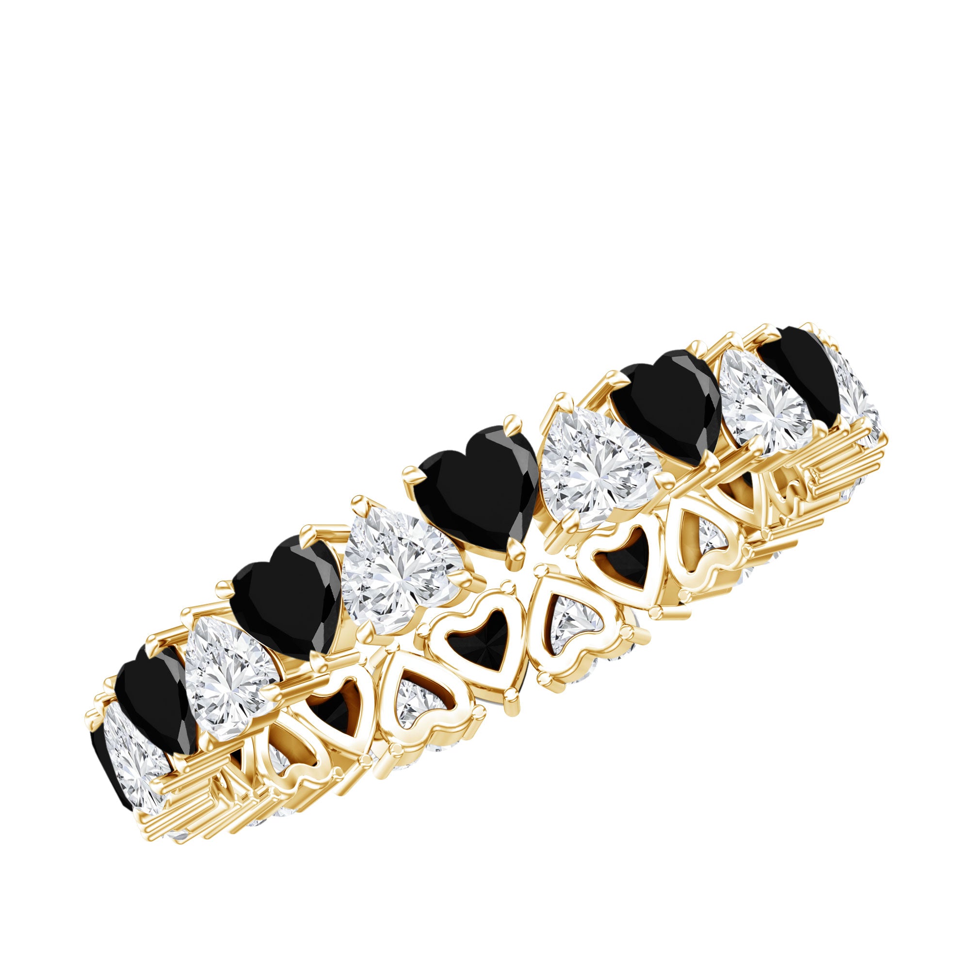 Heart Shape Lab Grown Black Diamond Eternity Band With Moissanite AAAA ( Synthetic ) - Rosec Jewels