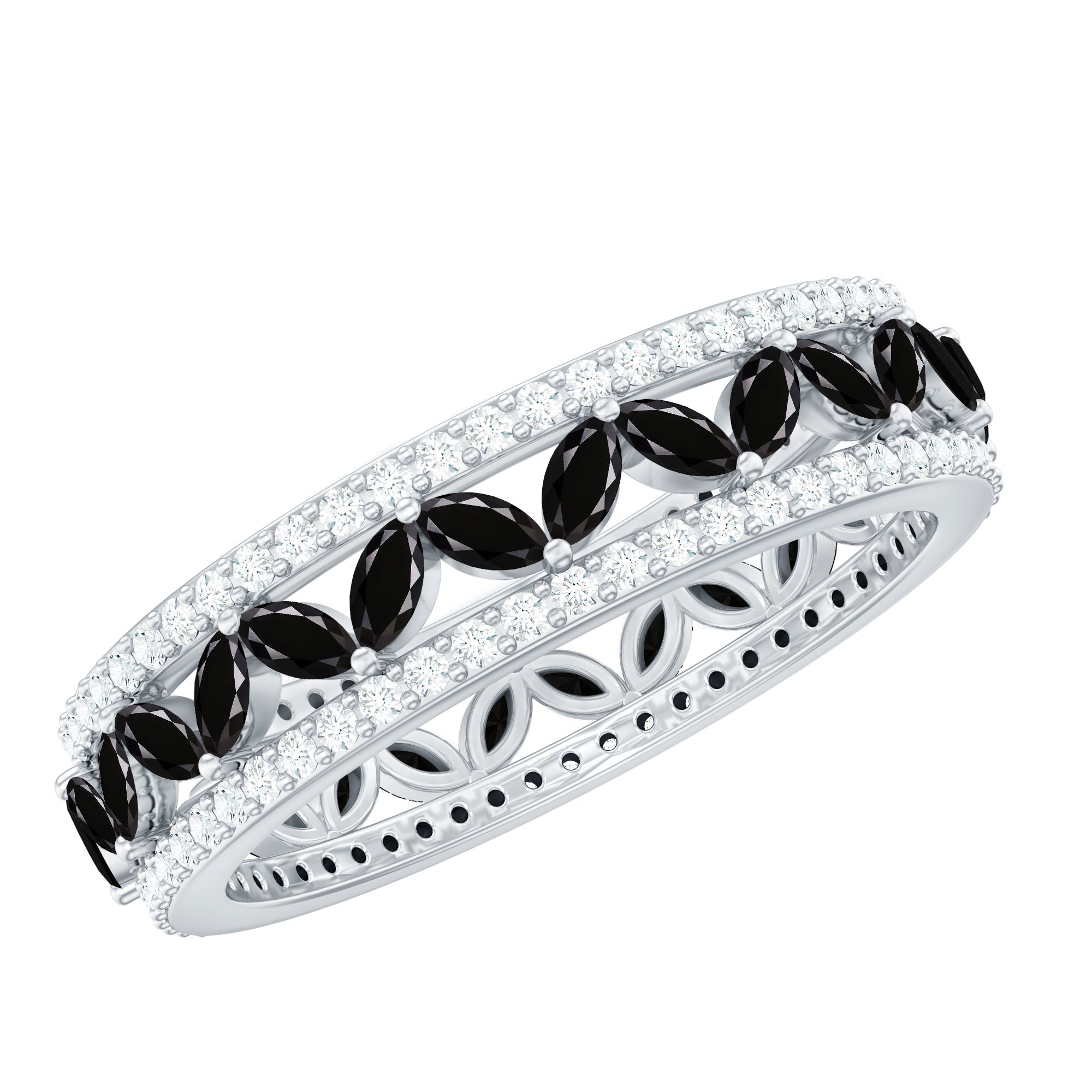 Certified Lab Grown Black Diamond Wedding Band Ring with Moissanite AAAA ( Synthetic ) - Rosec Jewels