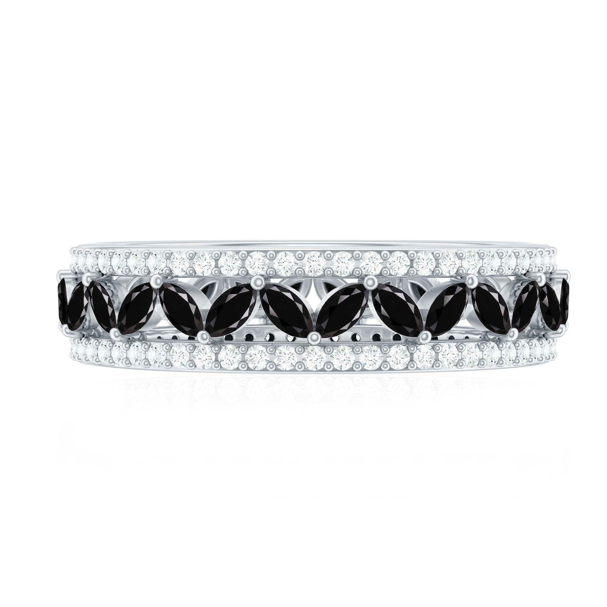 Certified Lab Grown Black Diamond Wedding Band Ring with Moissanite AAAA ( Synthetic ) - Rosec Jewels