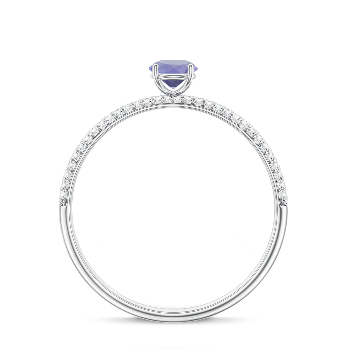 Natural Tanzanite Engagement Ring with Pave Diamond Side Stones AAA - Rosec Jewels