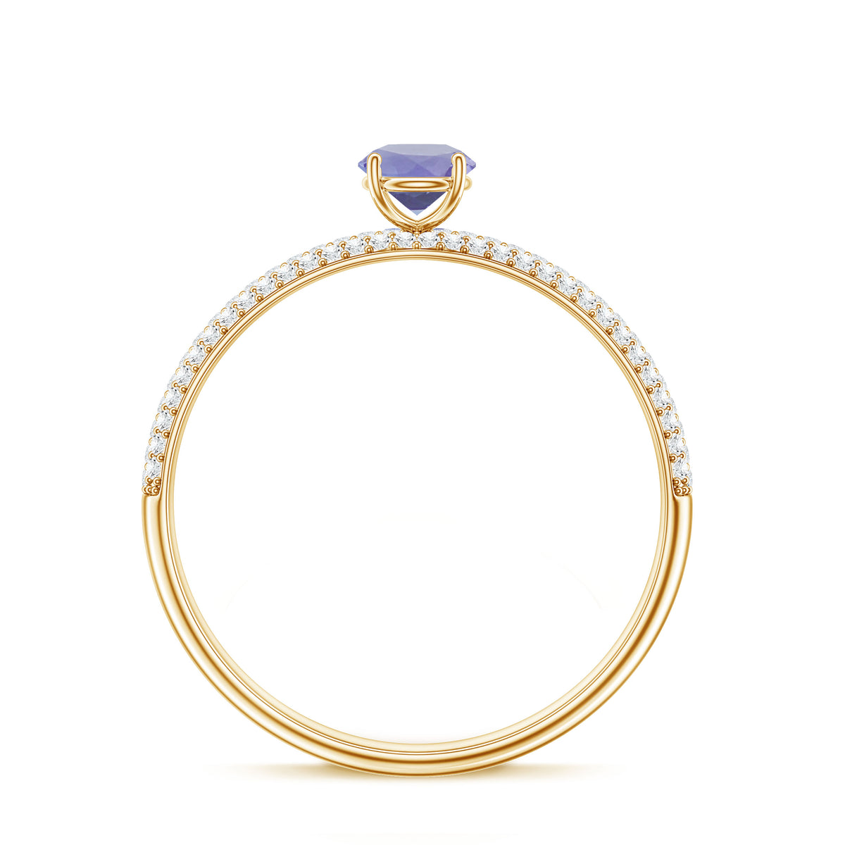 Natural Tanzanite Engagement Ring with Pave Diamond Side Stones AAA - Rosec Jewels