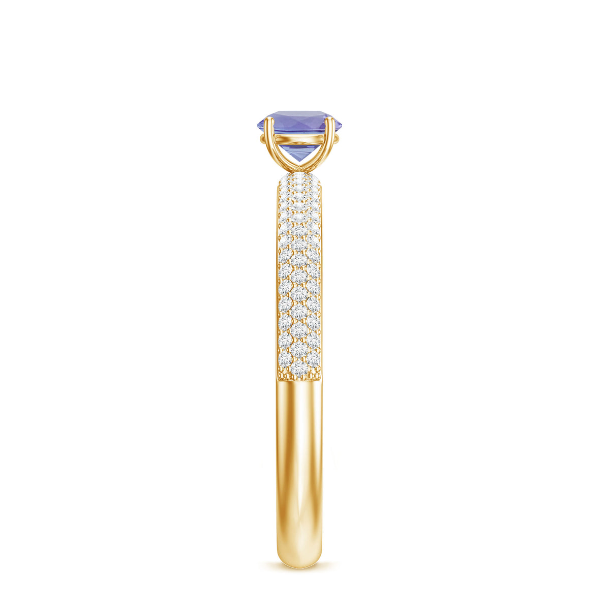 Natural Tanzanite Engagement Ring with Pave Diamond Side Stones AAA - Rosec Jewels