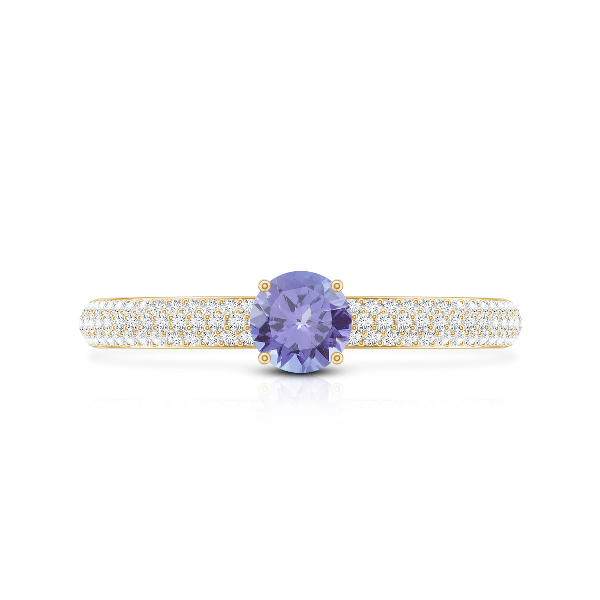 Natural Tanzanite Engagement Ring with Pave Diamond Side Stones AAA - Rosec Jewels