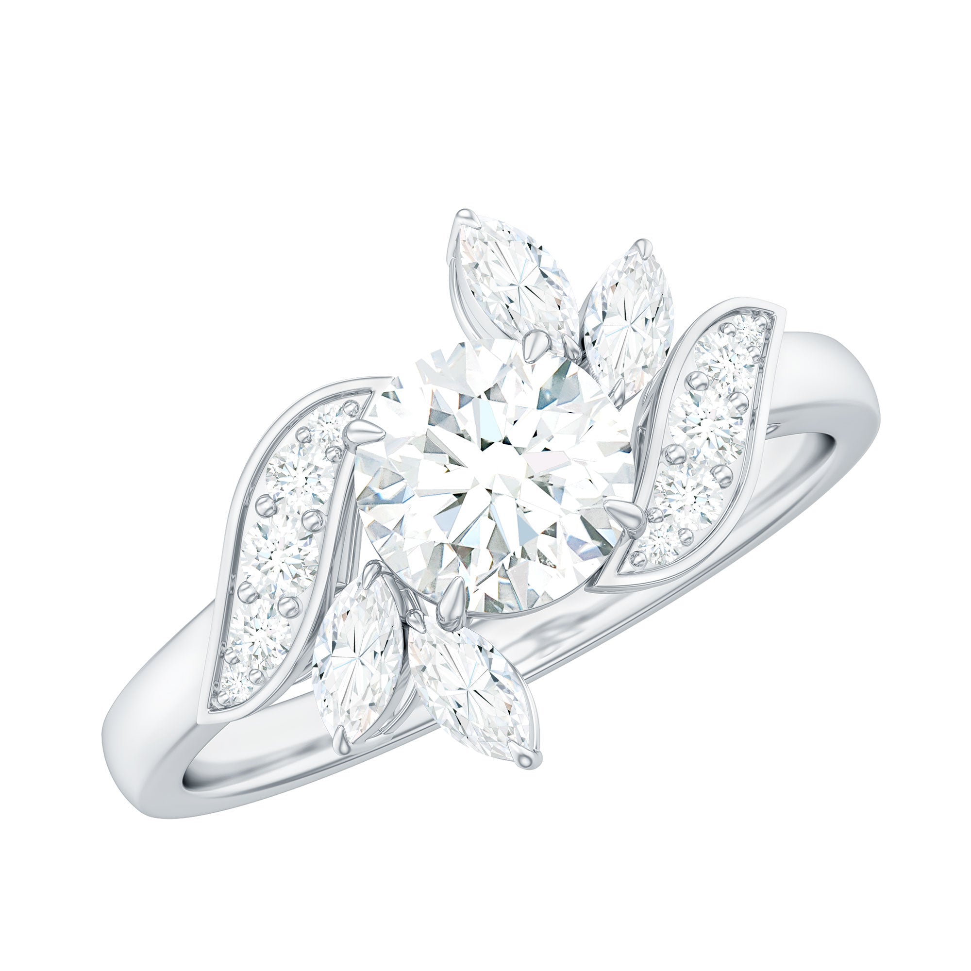 Certified Moissanite Flower Engagement Ring for Women