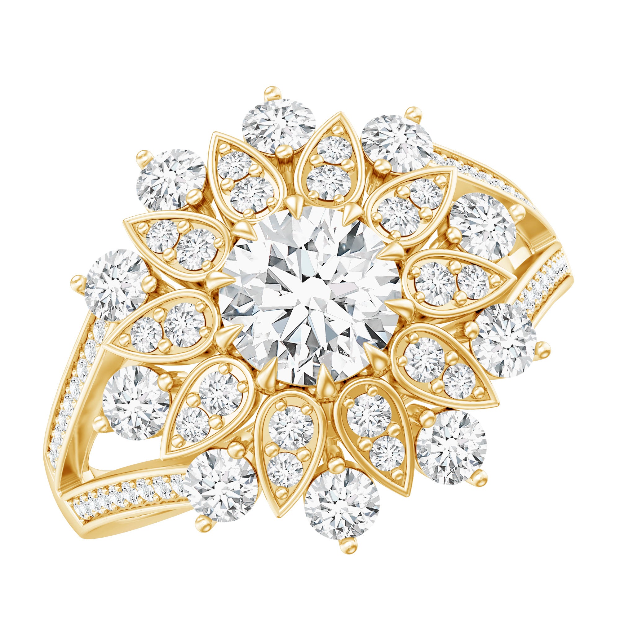 Certified Moissanite Statement Flower Engagement Ring D-VS1 - Rosec Jewels