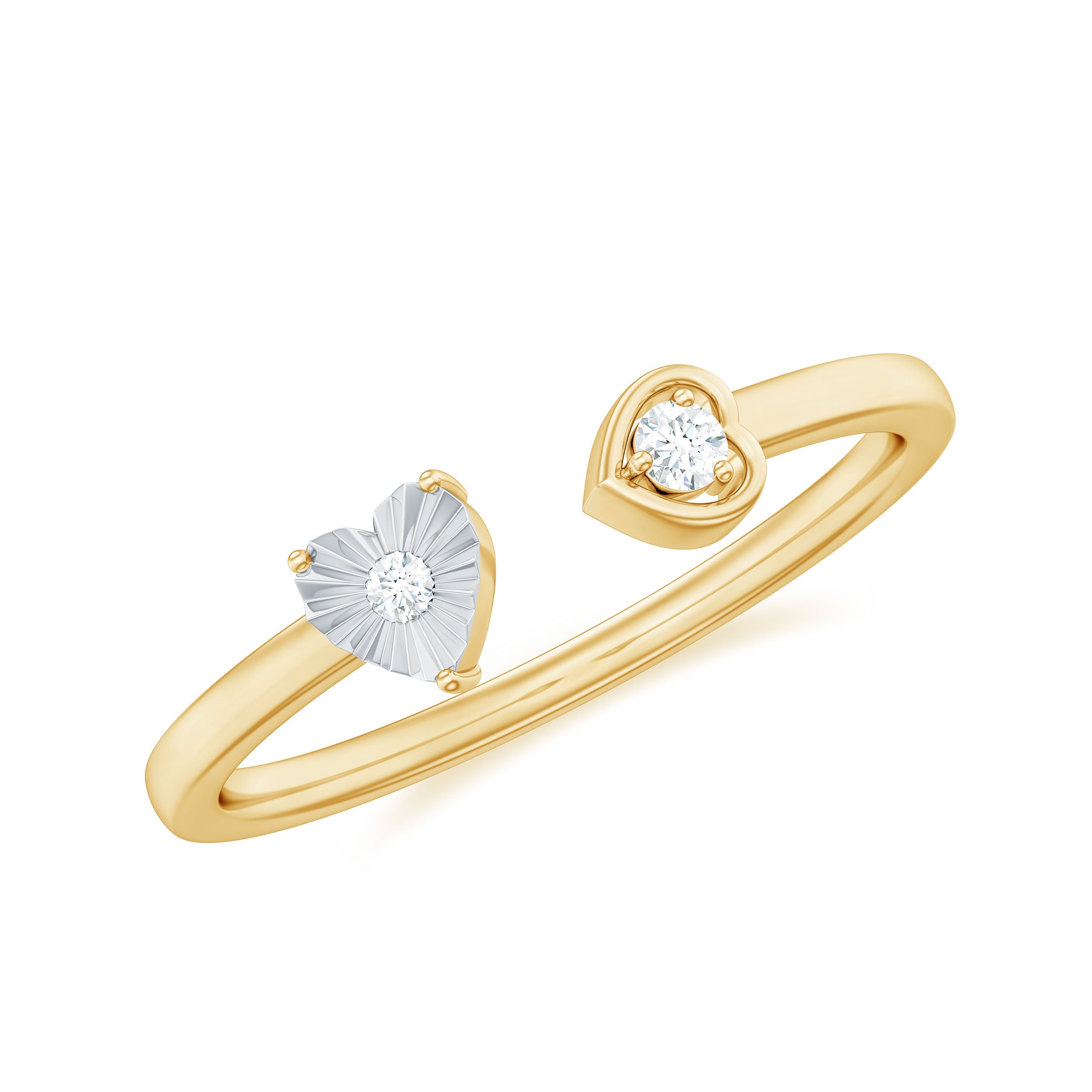 Certified Real Diamond Heart Promise Ring in Cuff Style Natural - ( HI-SI ) - Rosec Jewels