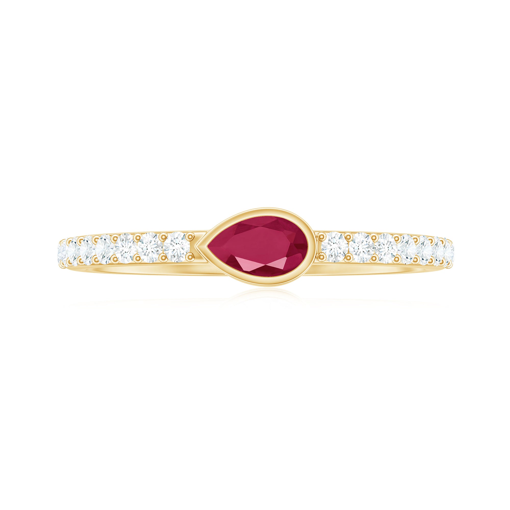 East West Style Pear Shape Ruby Promise Ring with Diamond AAA - Rosec Jewels