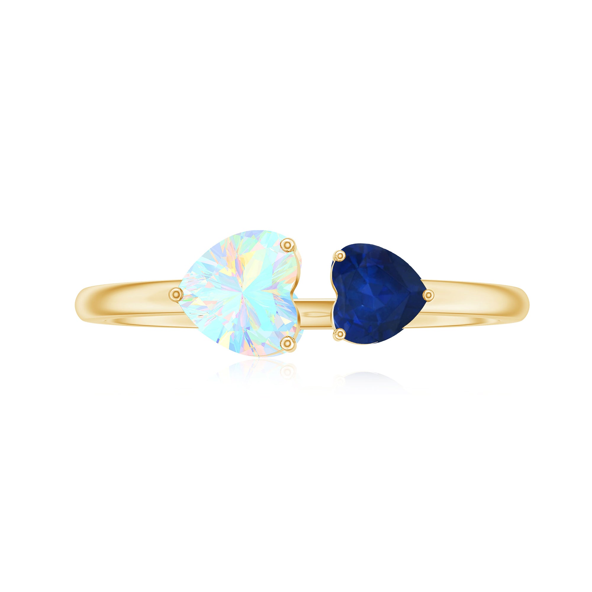 Rosec Jewels-Natural Heart Shape Ethiopian Opal and Blue Sapphire 2 Stone Promise Ring