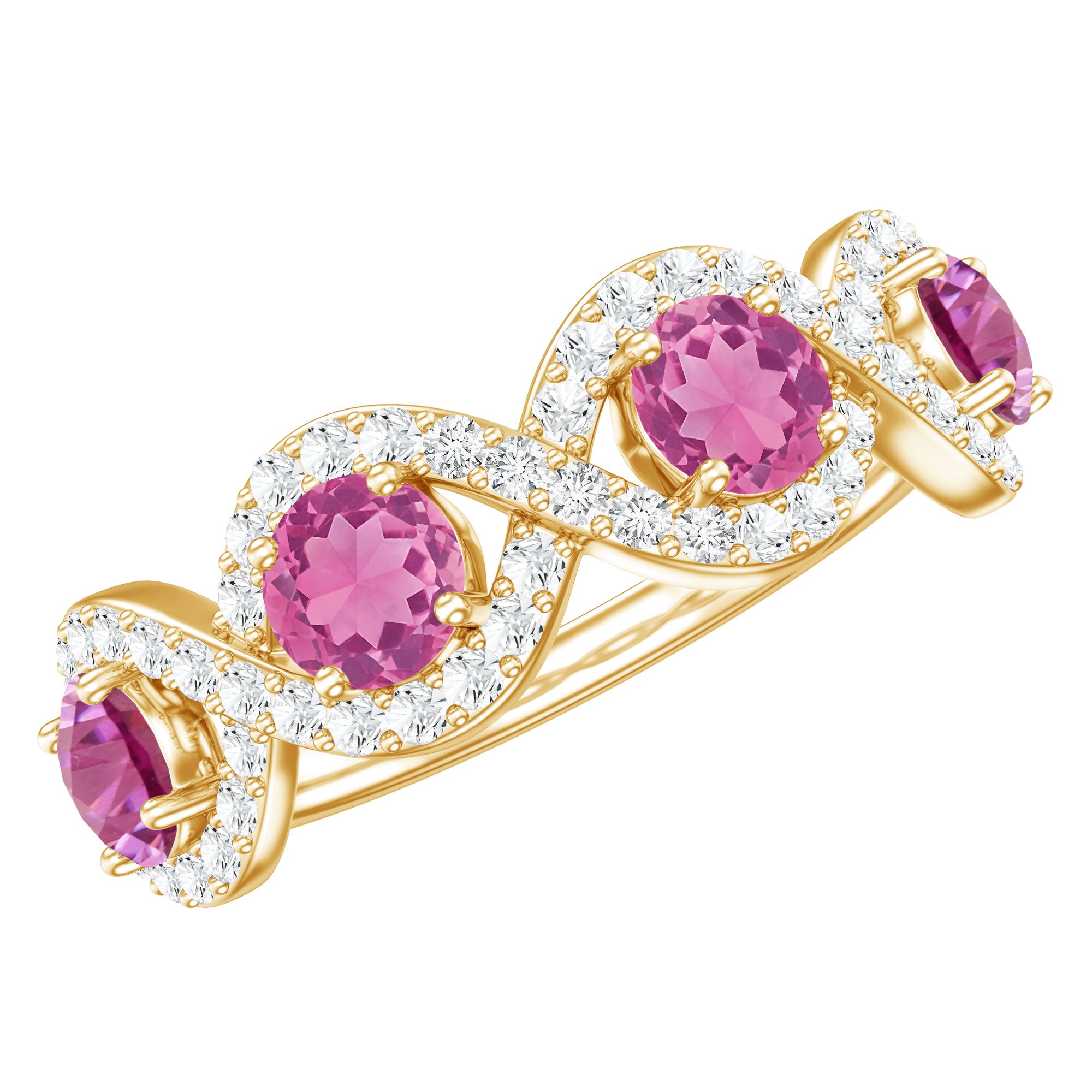 Pink Tourmaline Infinity Half Eternity Band Ring with Diamond AAA - Rosec Jewels