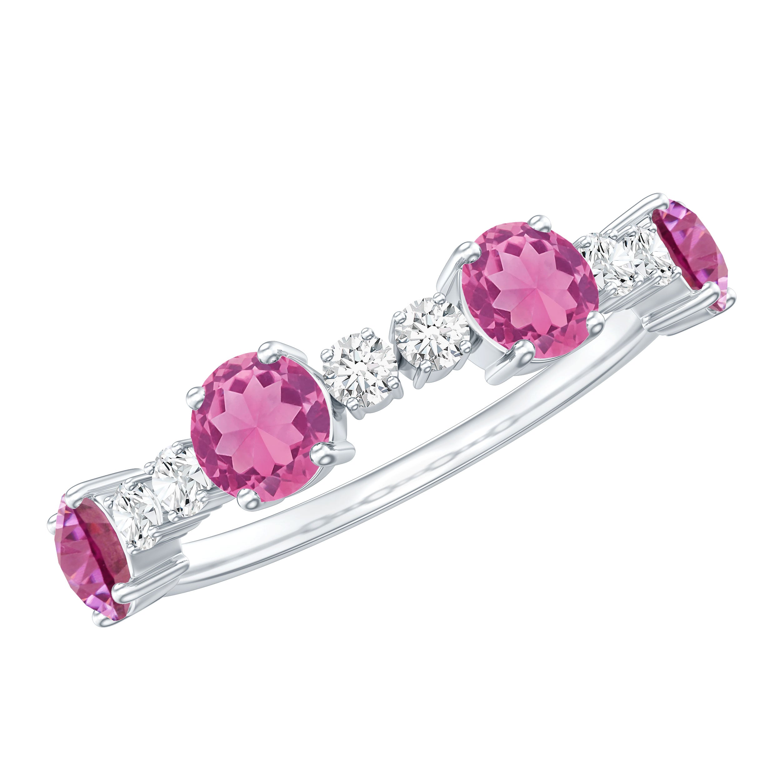 Alternate Semi Eternity Ring with Pink Tourmaline and Diamond AAA - Rosec Jewels