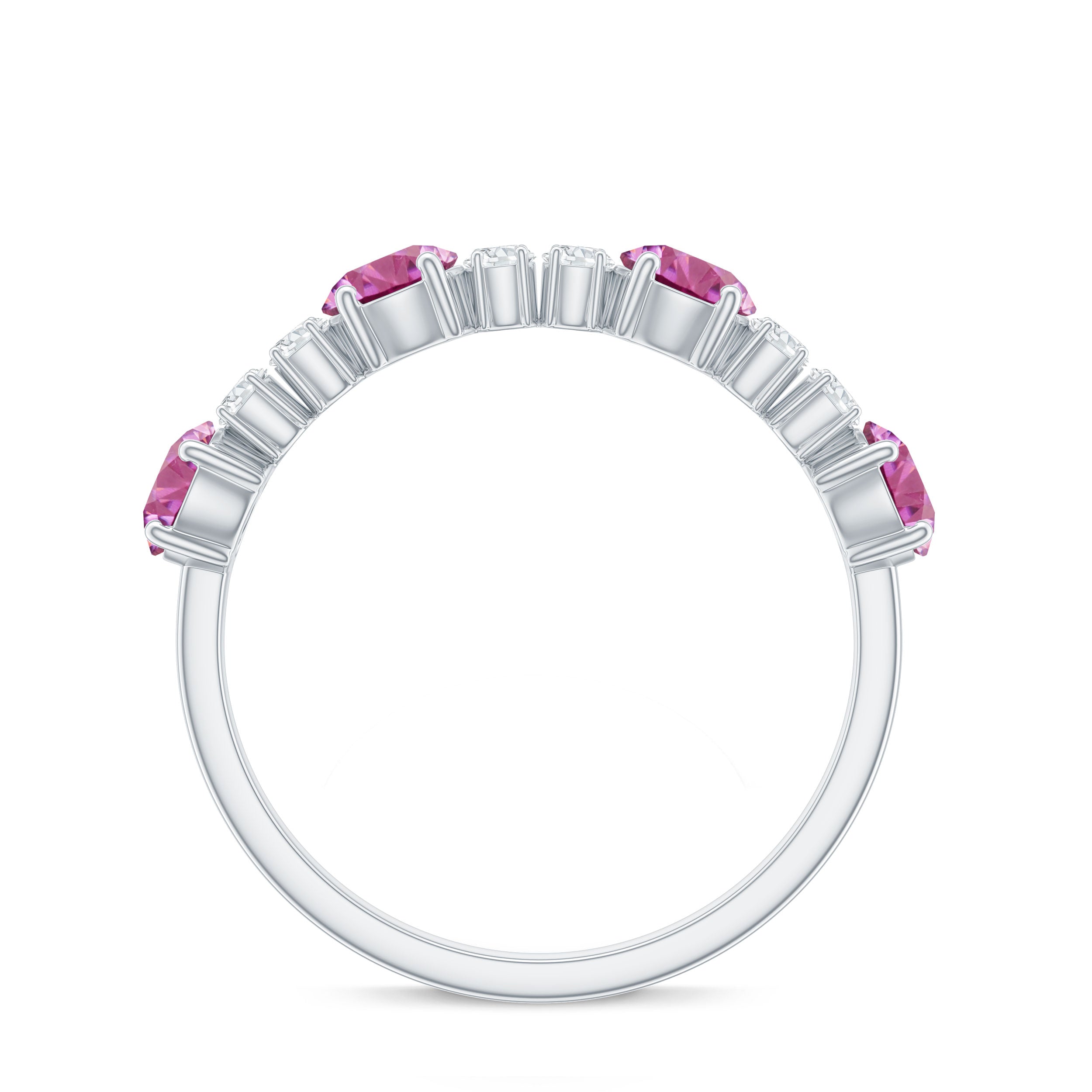 Alternate Semi Eternity Ring with Pink Tourmaline and Diamond AAA - Rosec Jewels