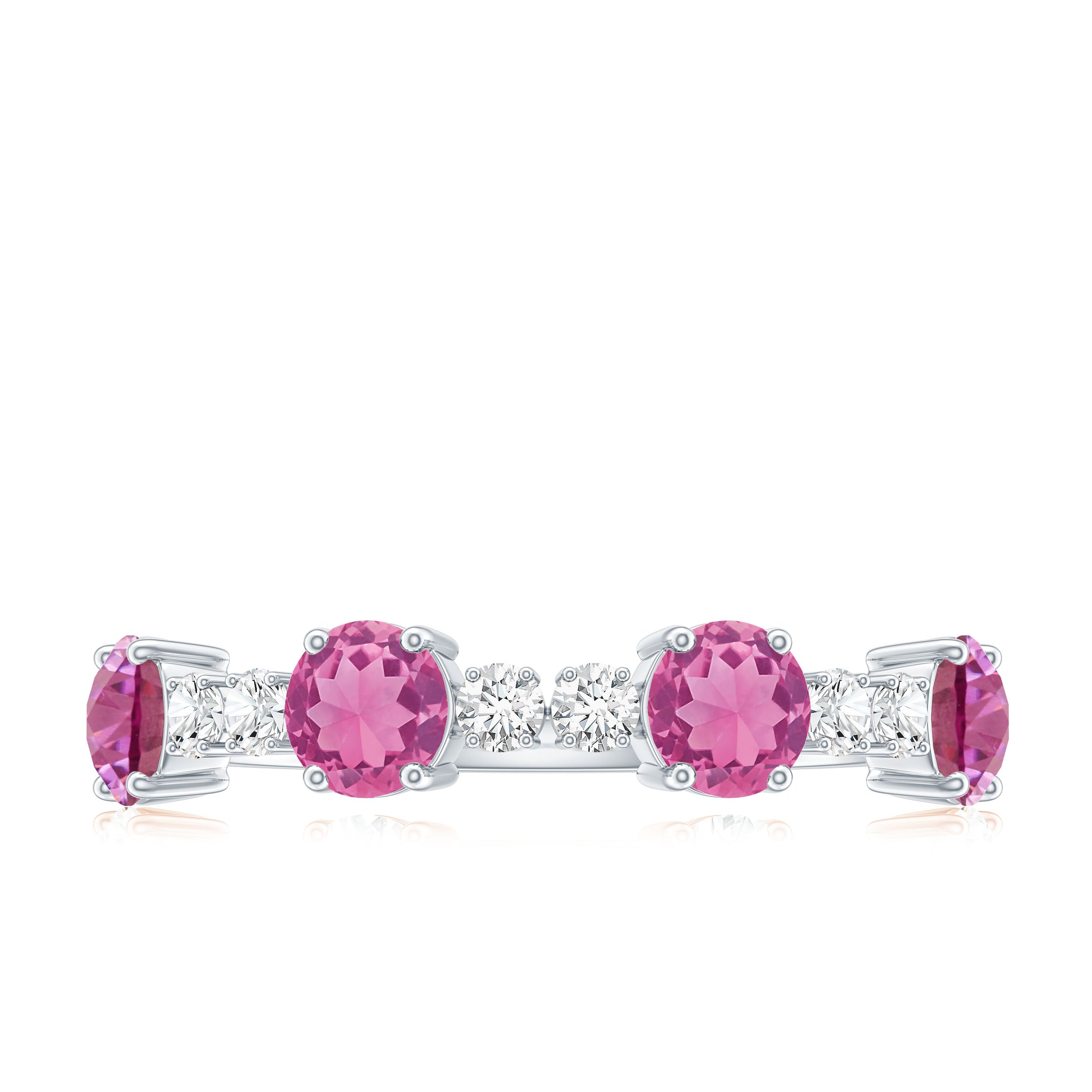 Alternate Semi Eternity Ring with Pink Tourmaline and Diamond AAA - Rosec Jewels