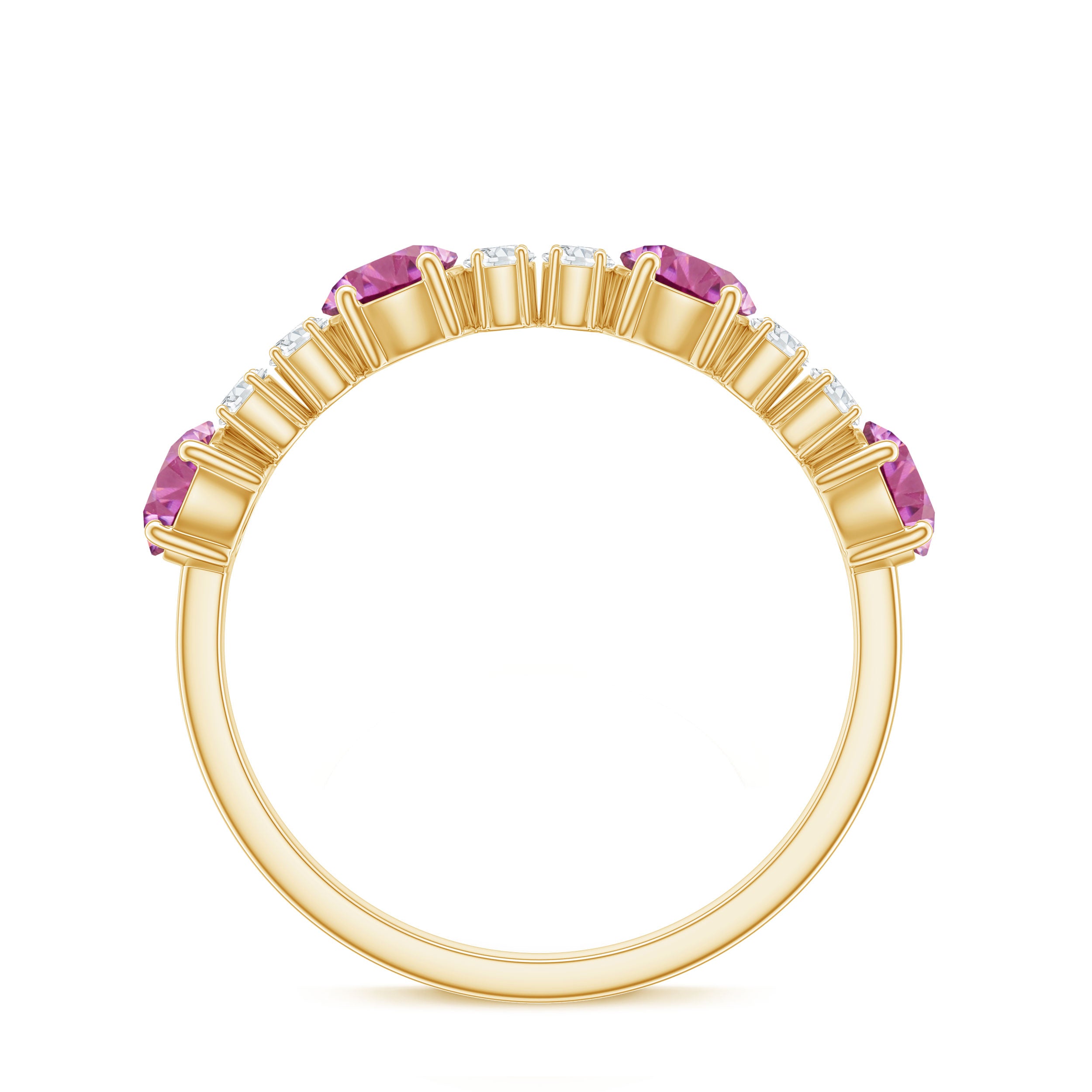 Alternate Semi Eternity Ring with Pink Tourmaline and Diamond AAA - Rosec Jewels