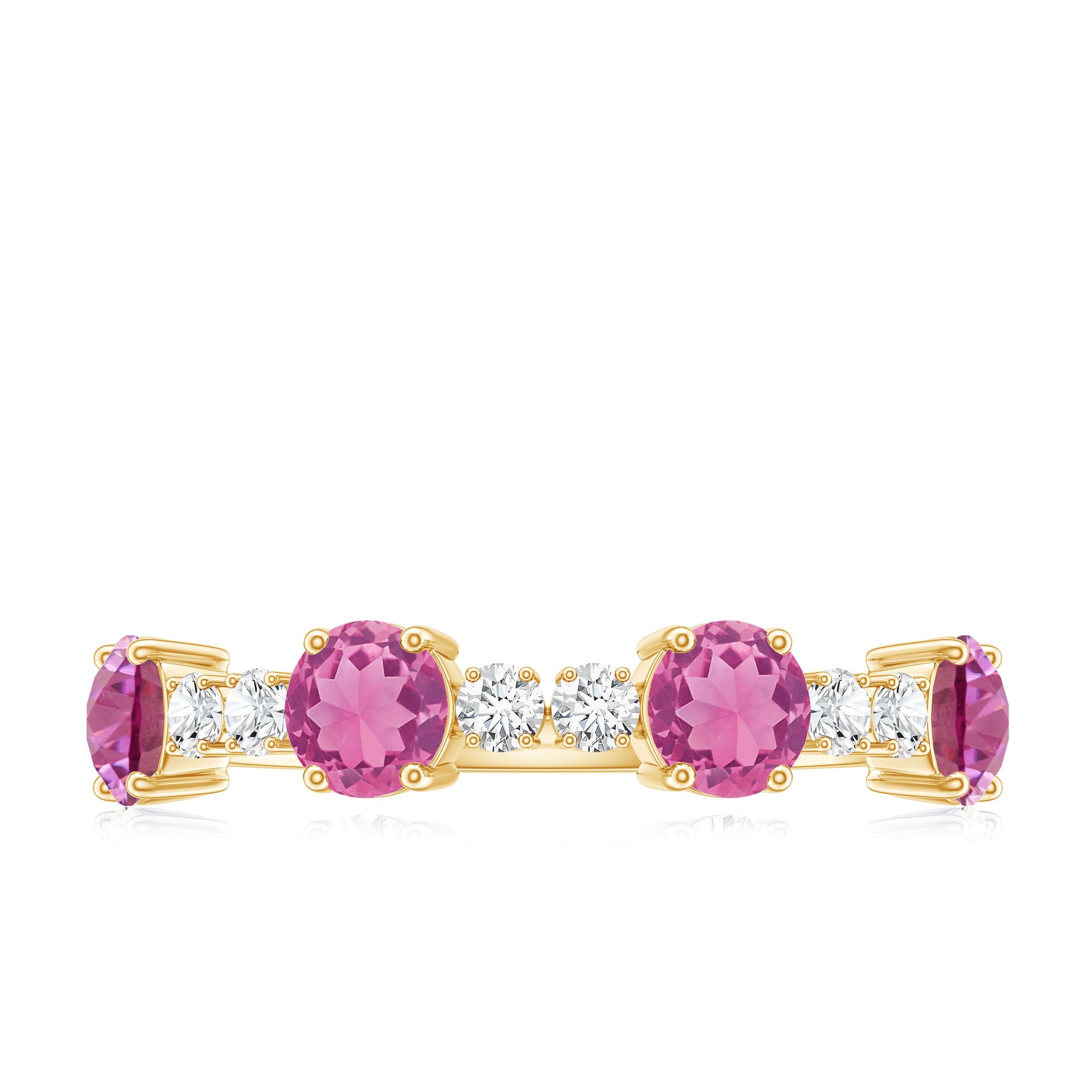 Alternate Semi Eternity Ring with Pink Tourmaline and Diamond AAA - Rosec Jewels