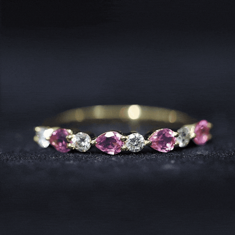 Natural Pink Tourmaline and Diamond Wedding Band For Her AAA - Rosec Jewels