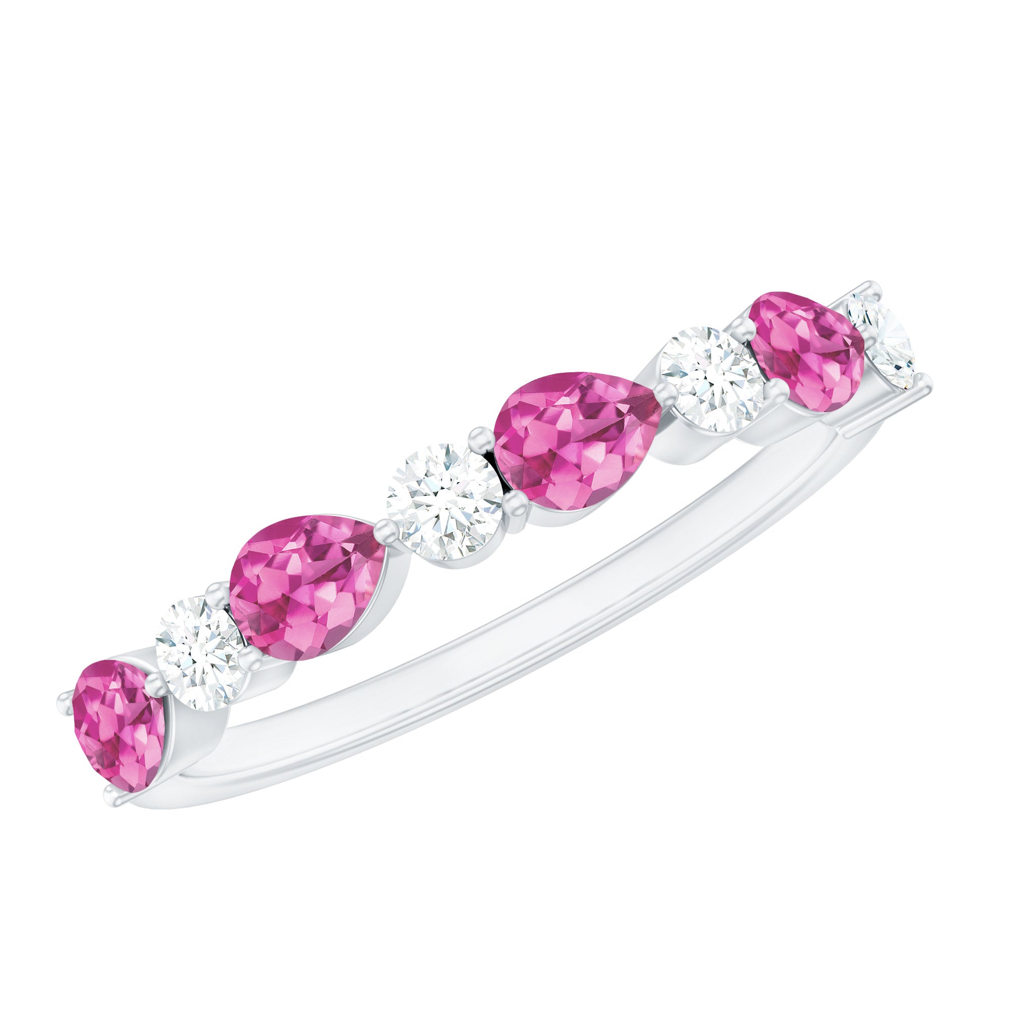 Natural Pink Tourmaline and Diamond Wedding Band For Her AAA - Rosec Jewels