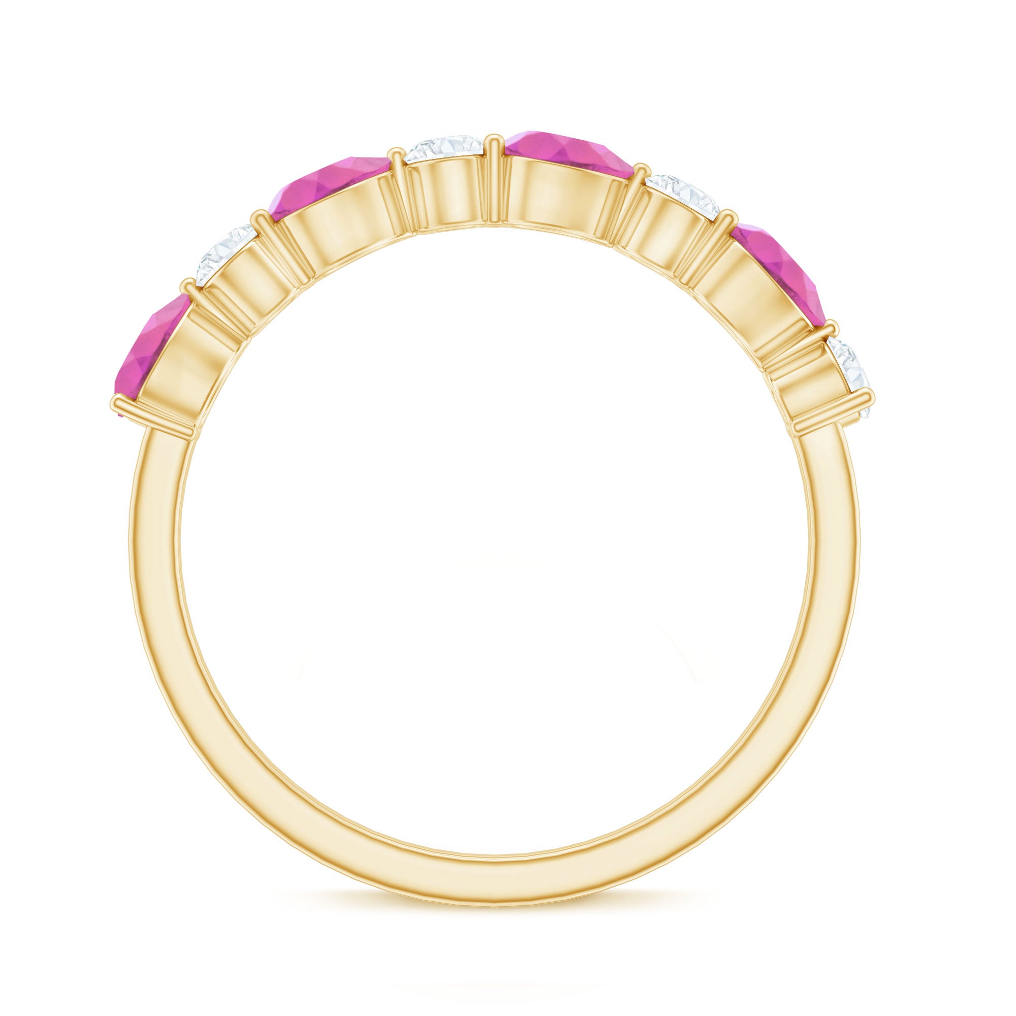 Natural Pink Tourmaline and Diamond Wedding Band For Her AAA - Rosec Jewels