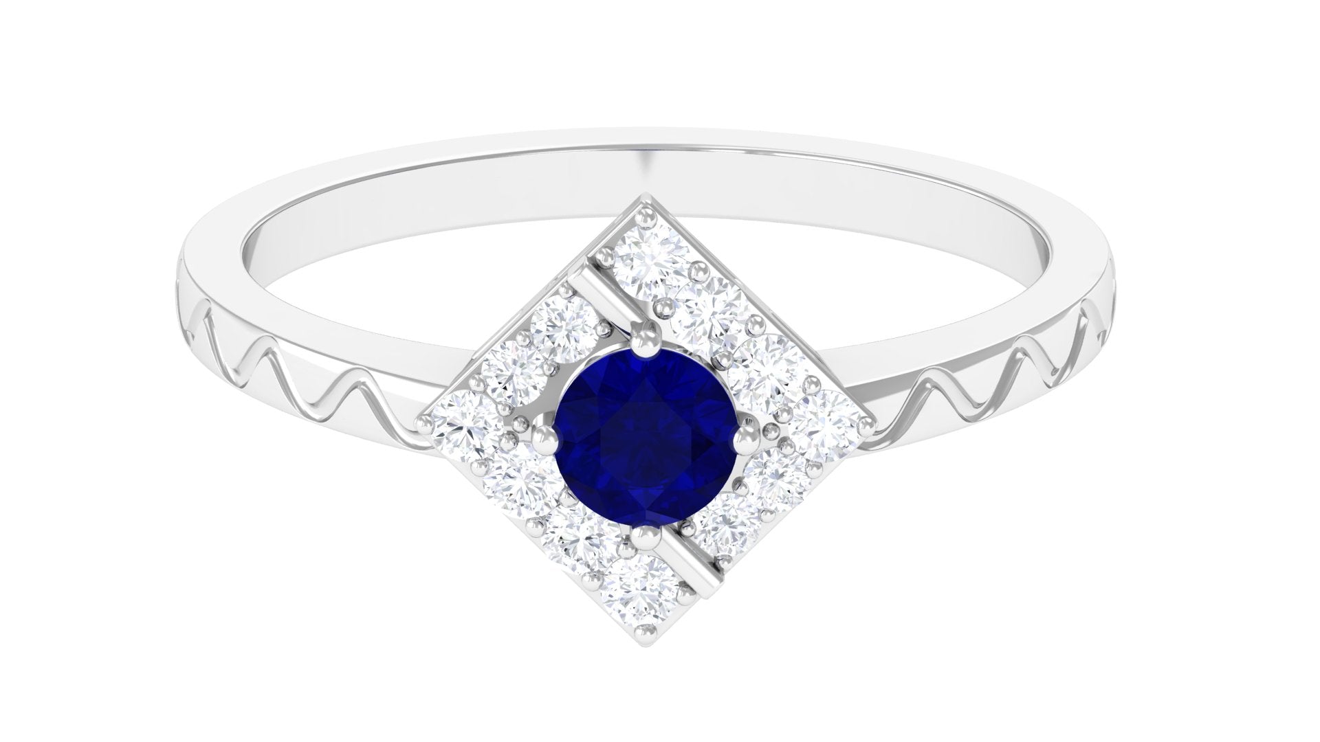 Rosec Jewels-3/4 CT Minimal Blue Sapphire and Diamond Ring with Textured Details