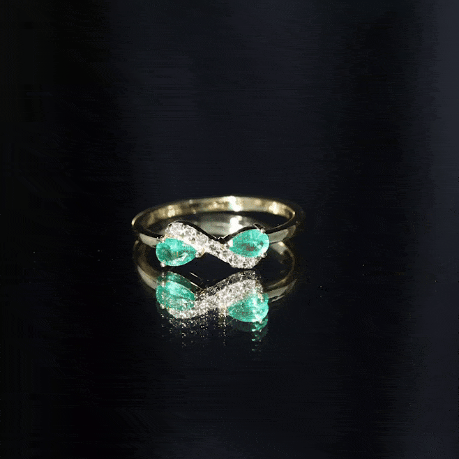 Natural Pear Emerald and Diamond Infinity Promise Ring AAA - Rosec Jewels
