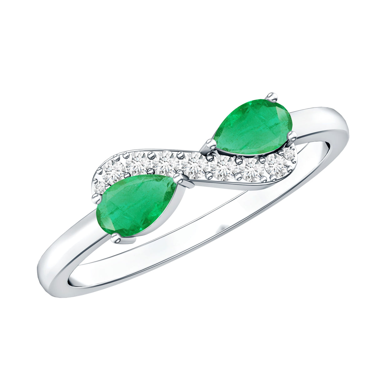 Natural Pear Emerald and Diamond Infinity Promise Ring AAA - Rosec Jewels